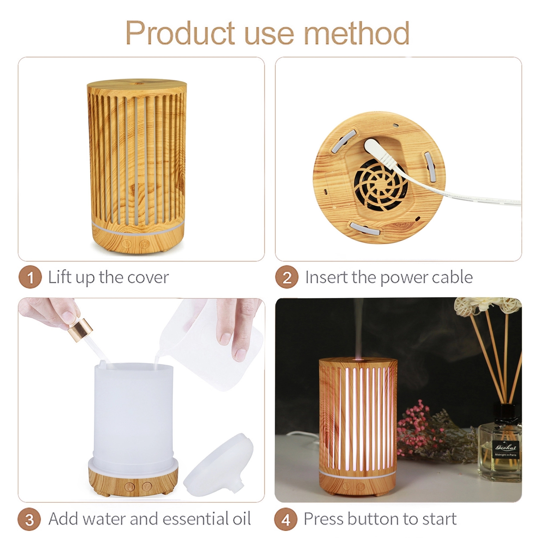 100 ML Wood Grain Ultrasonic Aroma Atomizer Humidifier 7