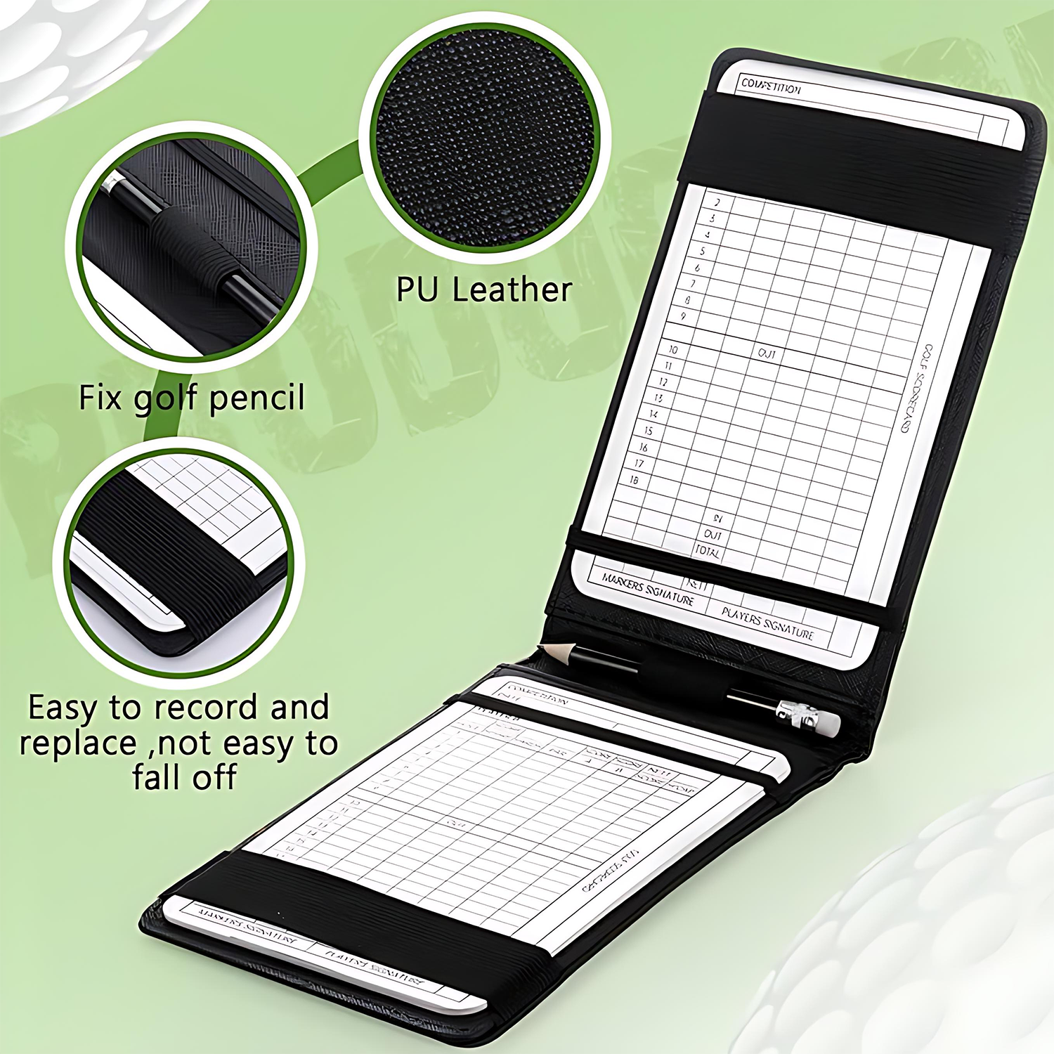 Portable Wear-Resistant PU Leather Golf Scorecard 4
