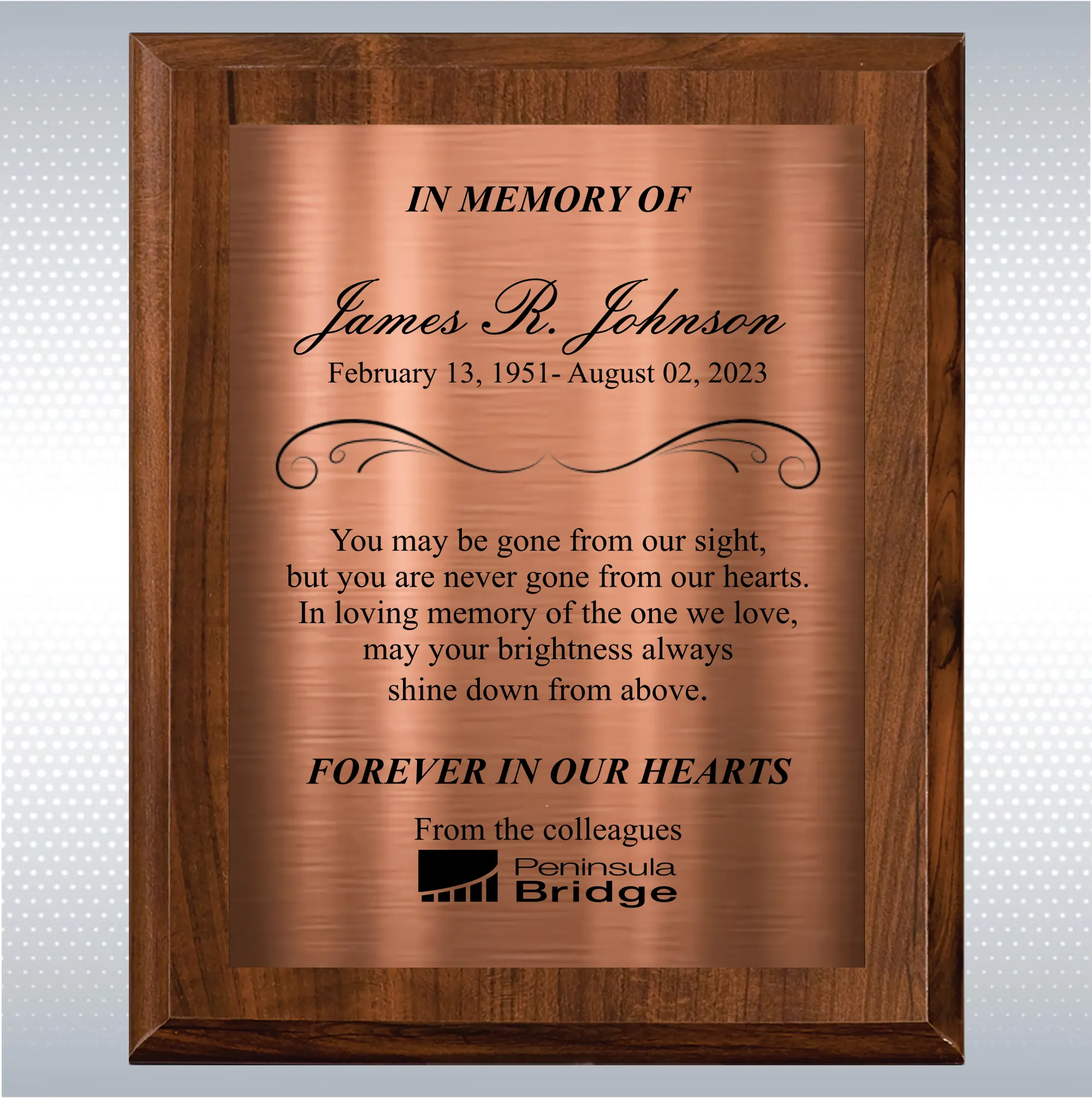 Cherry Finish Personalized Memorial Gift Aaward 2