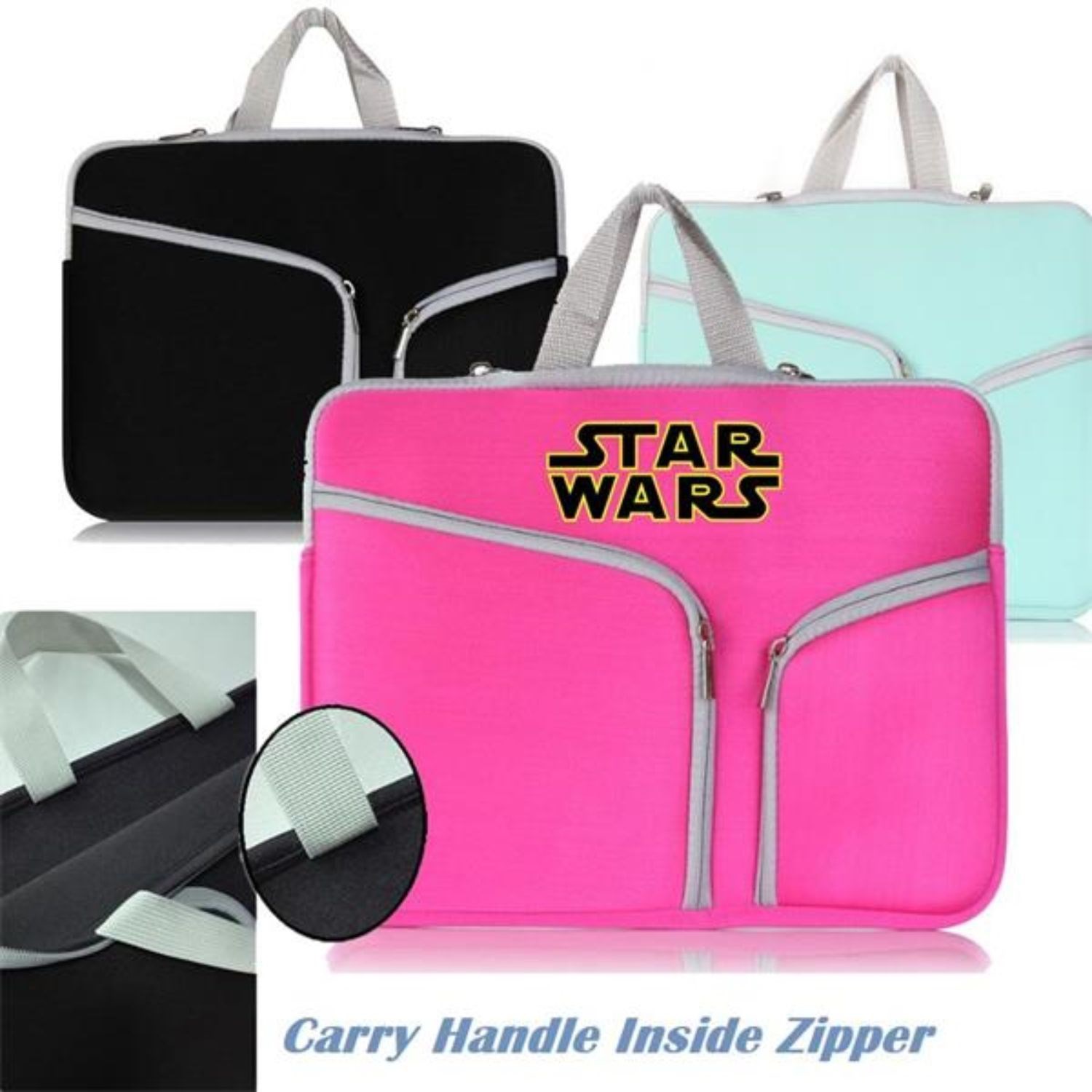 Neoprene Laptop Sleeve w/ 3 Zipper Compartments & Handle 3