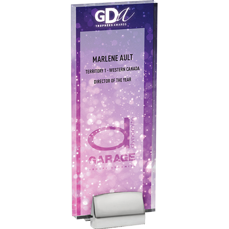 Tall Clear Acrylic Award with Chrome Base (3 1/2"x 9"x 3/4") Digital Full Colour 2