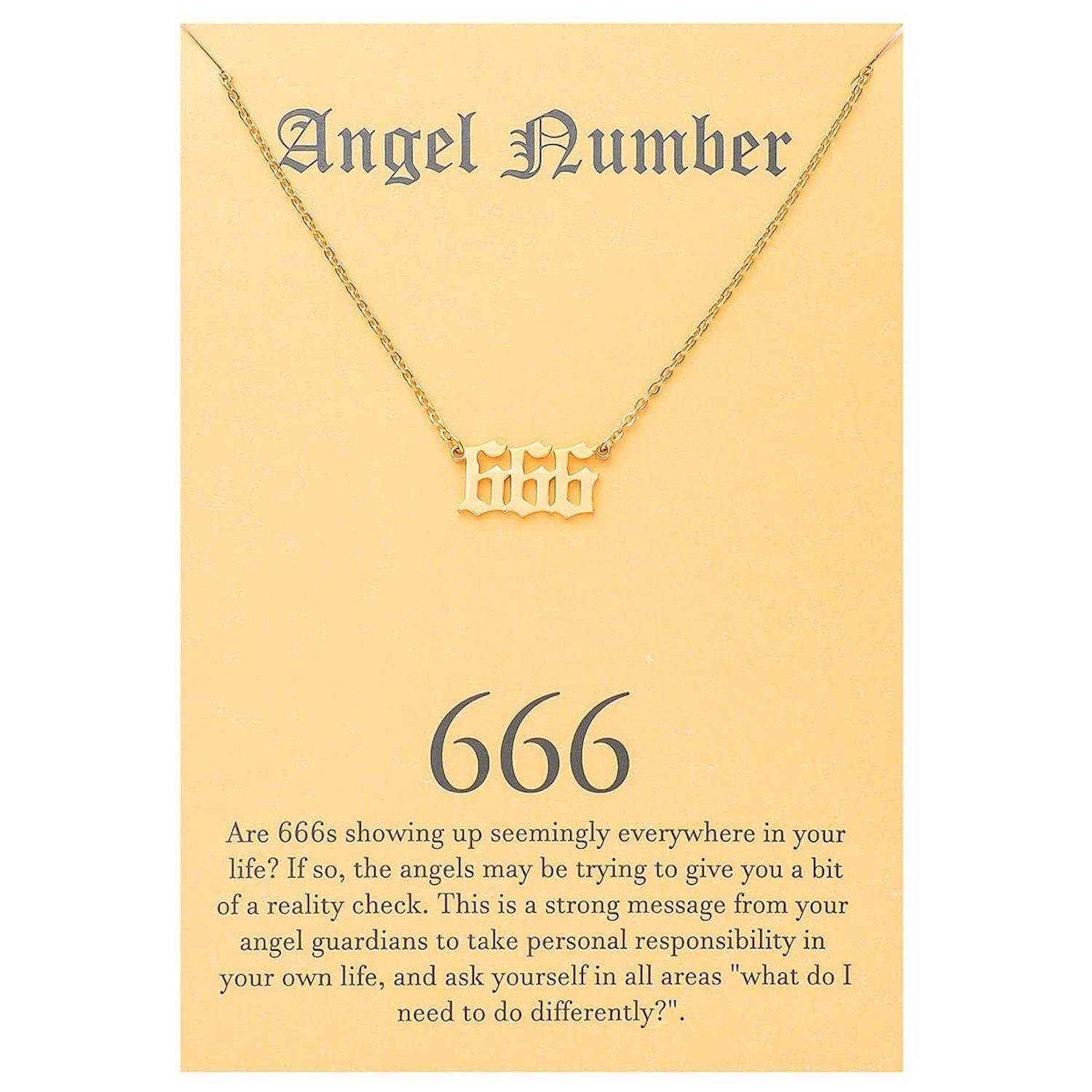 18K Gold Plated Old English Angel & Number Necklace 5