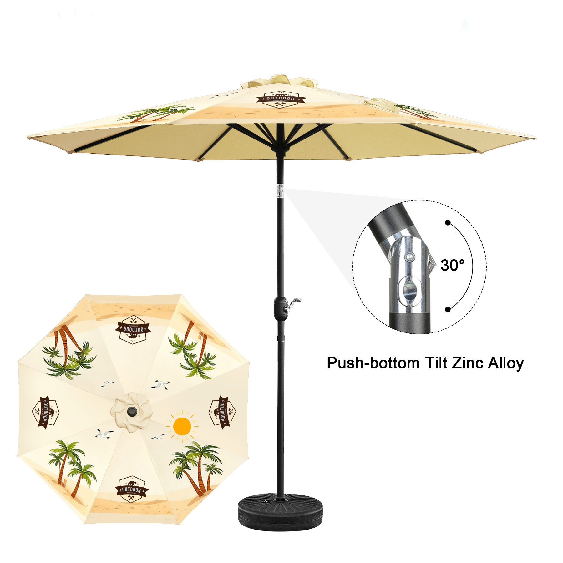9' Full-Color Market Umbrella - Crank Lift & Tilt Function 9