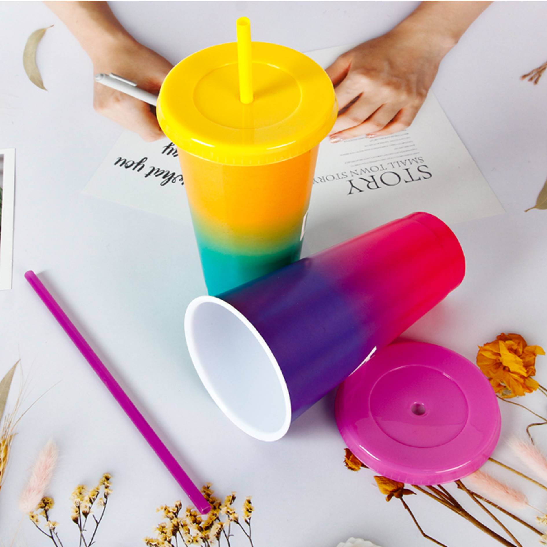 24 Oz. Heat Color Changing Straw Cup 4