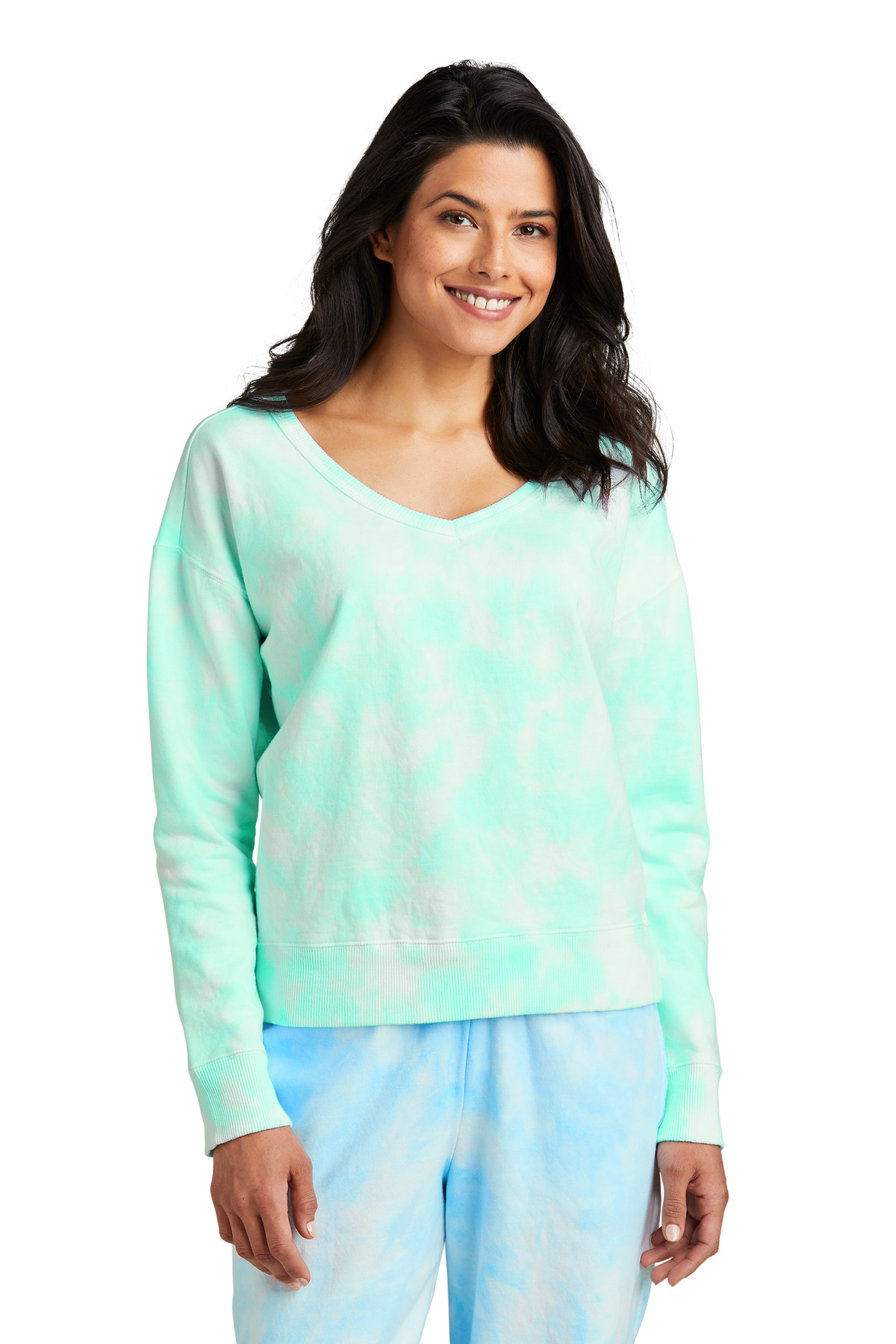 Port & Co Women's Beach Wash Cloud Tie-Dye V-Neck Sweatshirt LPC140V 15