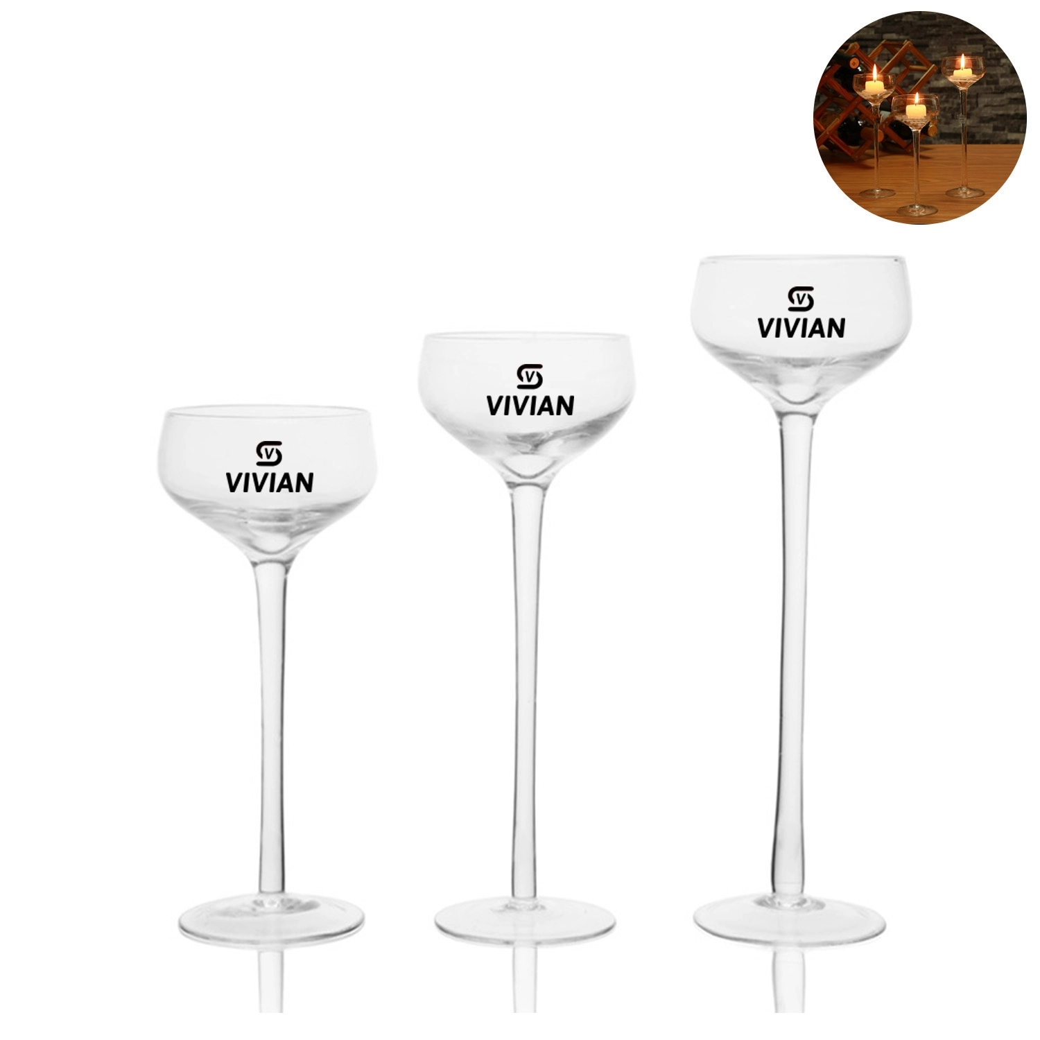 Glass Pillar Candle Holders Set 2