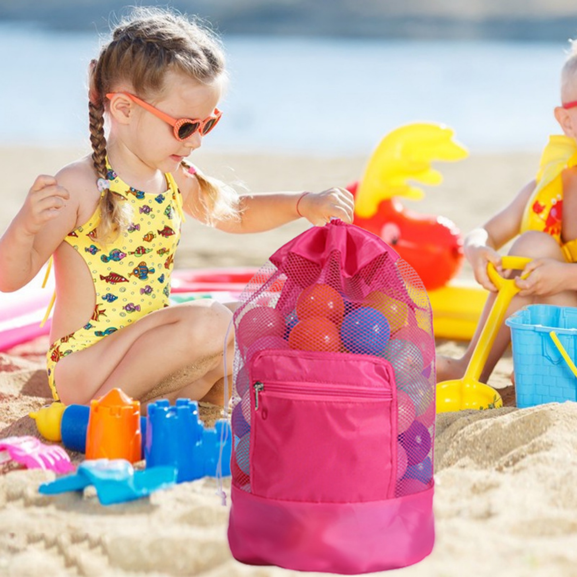 Foldable Mesh Drawstring Beach Backpack 5