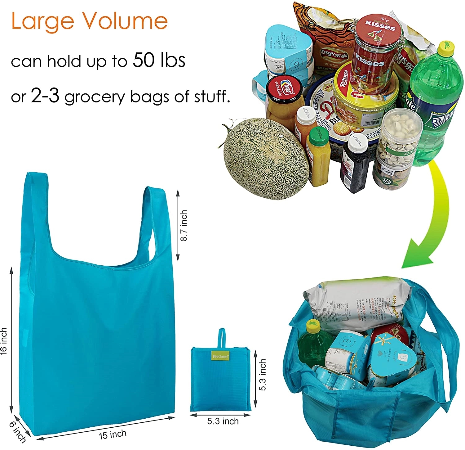 Pocket Grocery Bag Oxford Folding Reusable Tote, custom tote bag with logo imprint 3