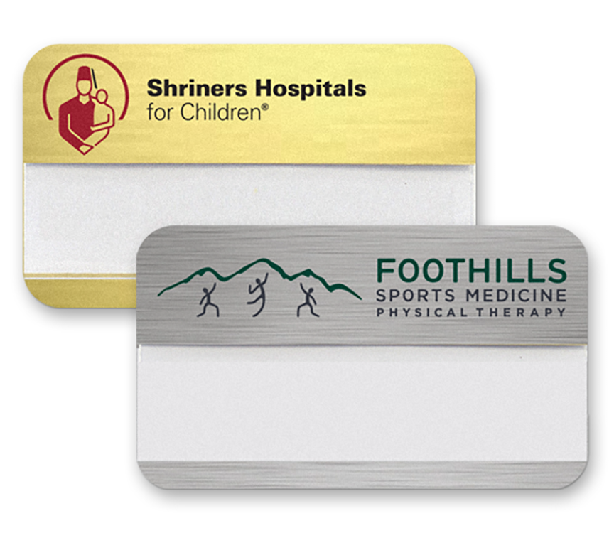 The Orion full color metallic reusable name badge 1.75" X3" with .75" window 1