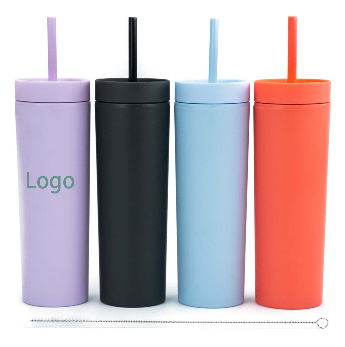 16oz Double-layer Plastic Straight Cup SKINNY Rubber Paint Tumbler / Straw 12