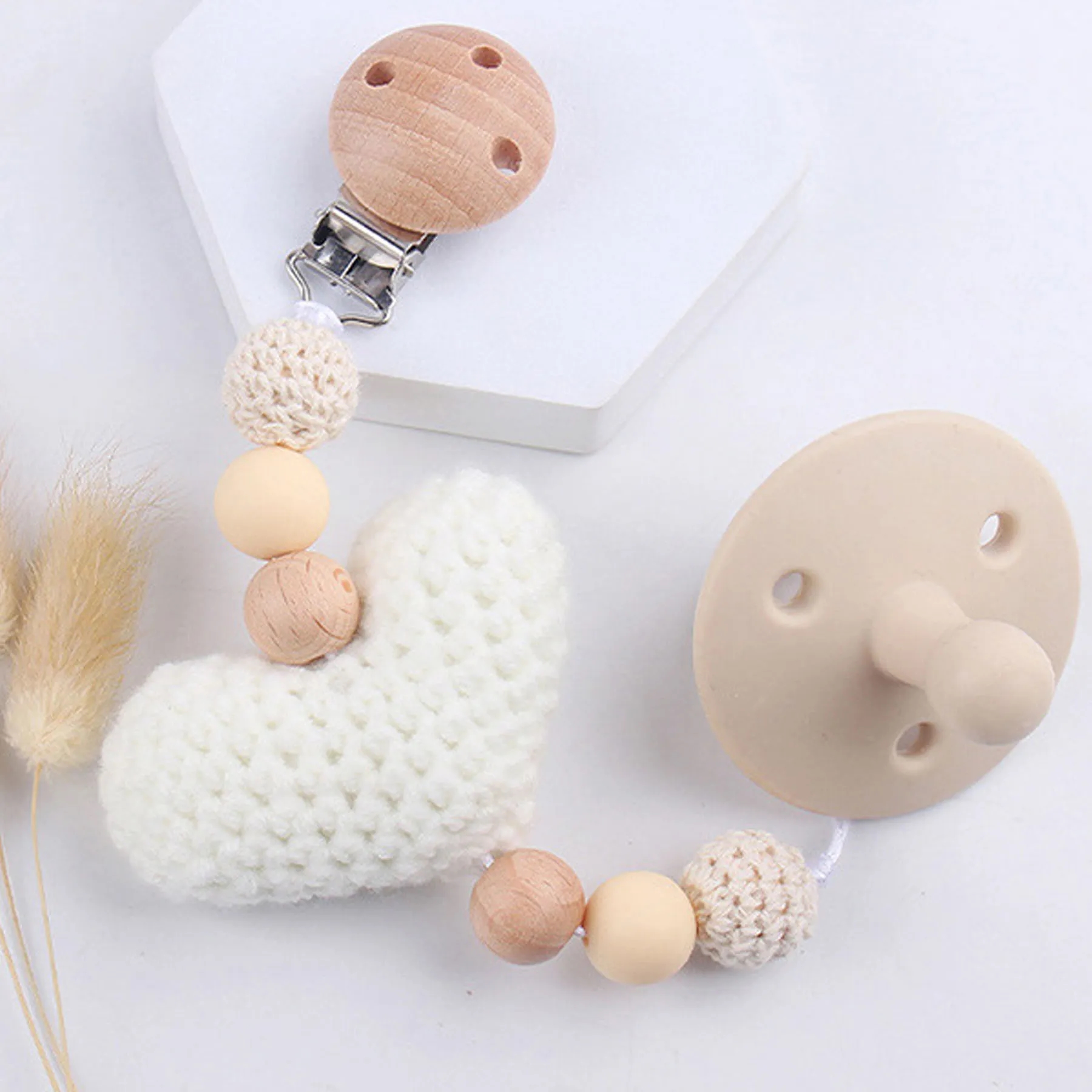 Knitted Heart Pacifier Chain 7