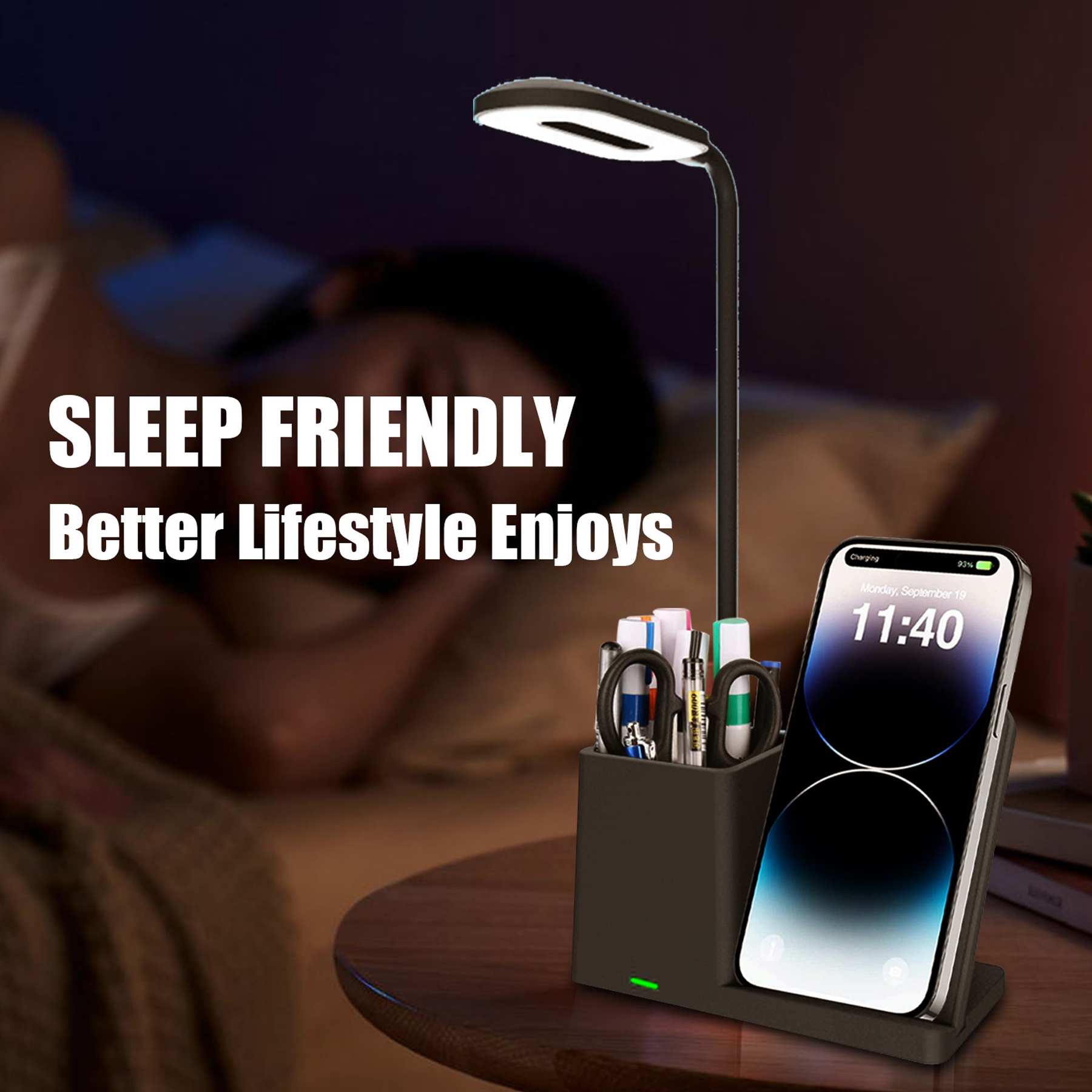LED Desk Lamp with Pen Holder and Wireless Charger 5