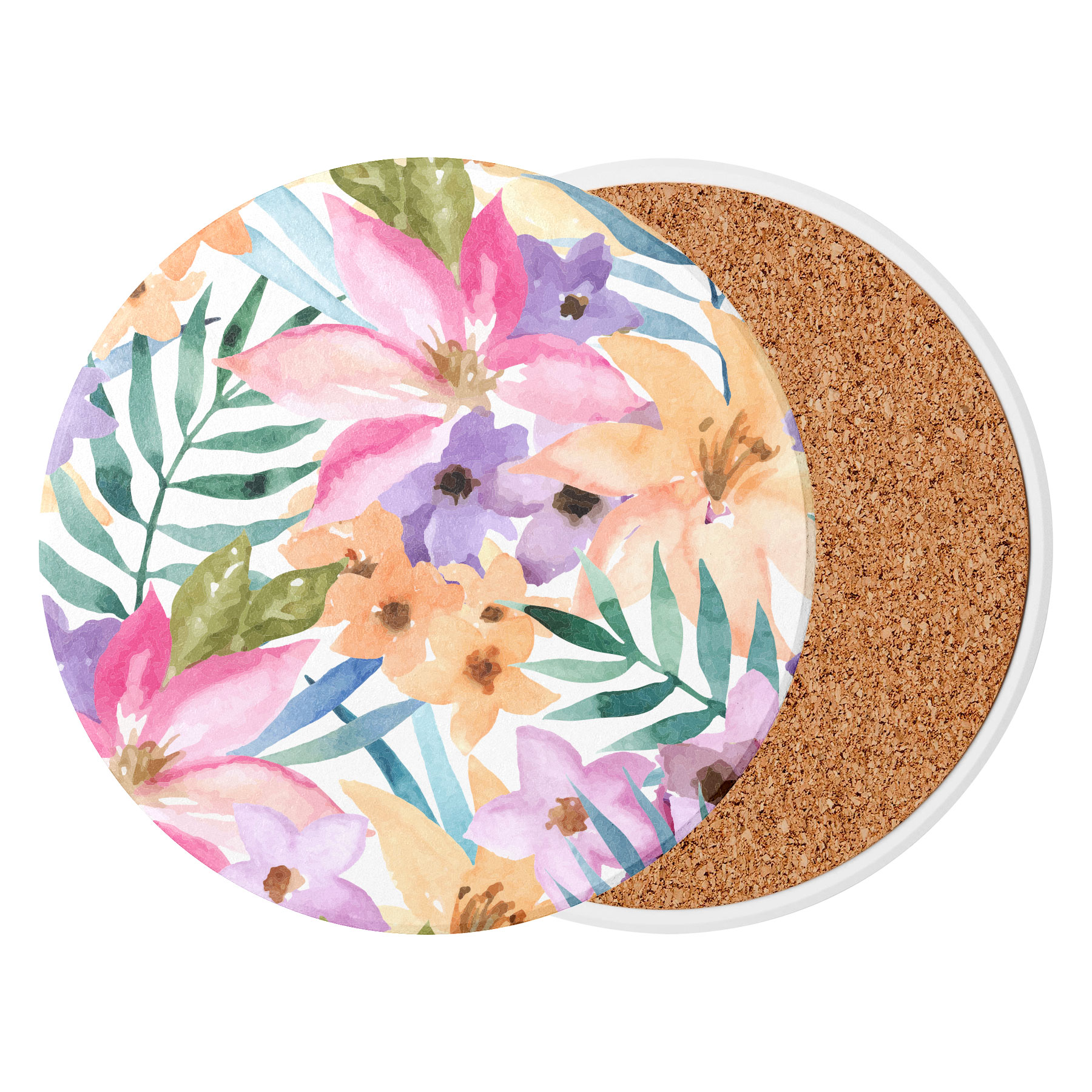 3.5'' Circular Ceramics Coaster With Cork Base 16