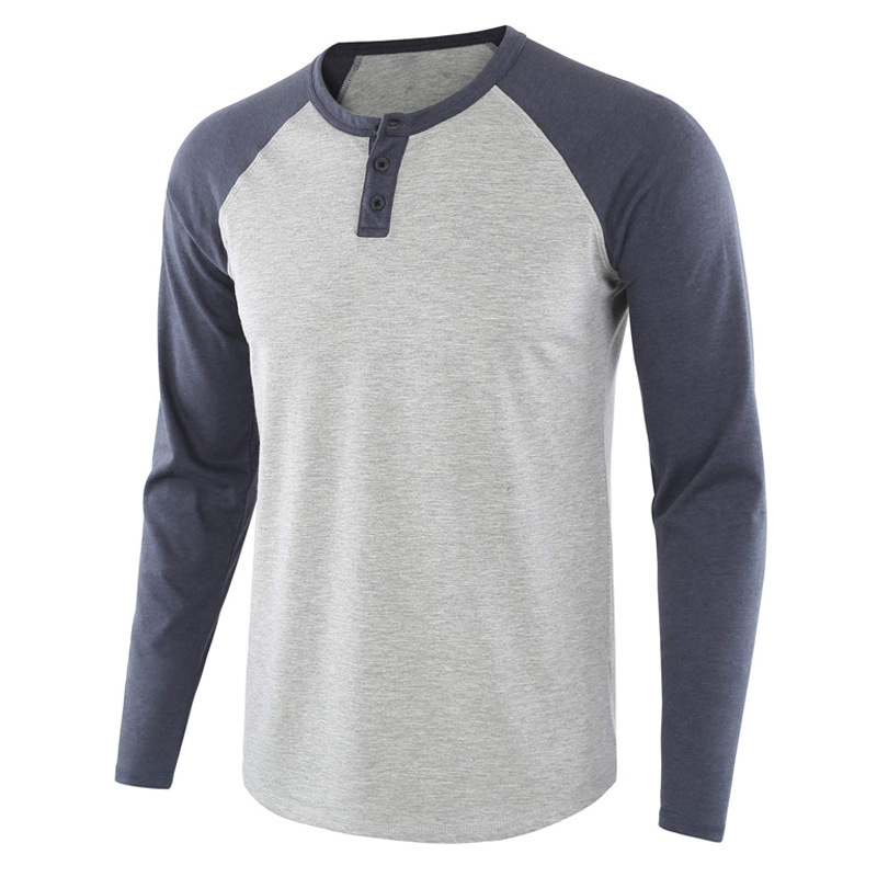 Mens Henley Long Sleeve T-Shirt Cotton Casual Shirt 8
