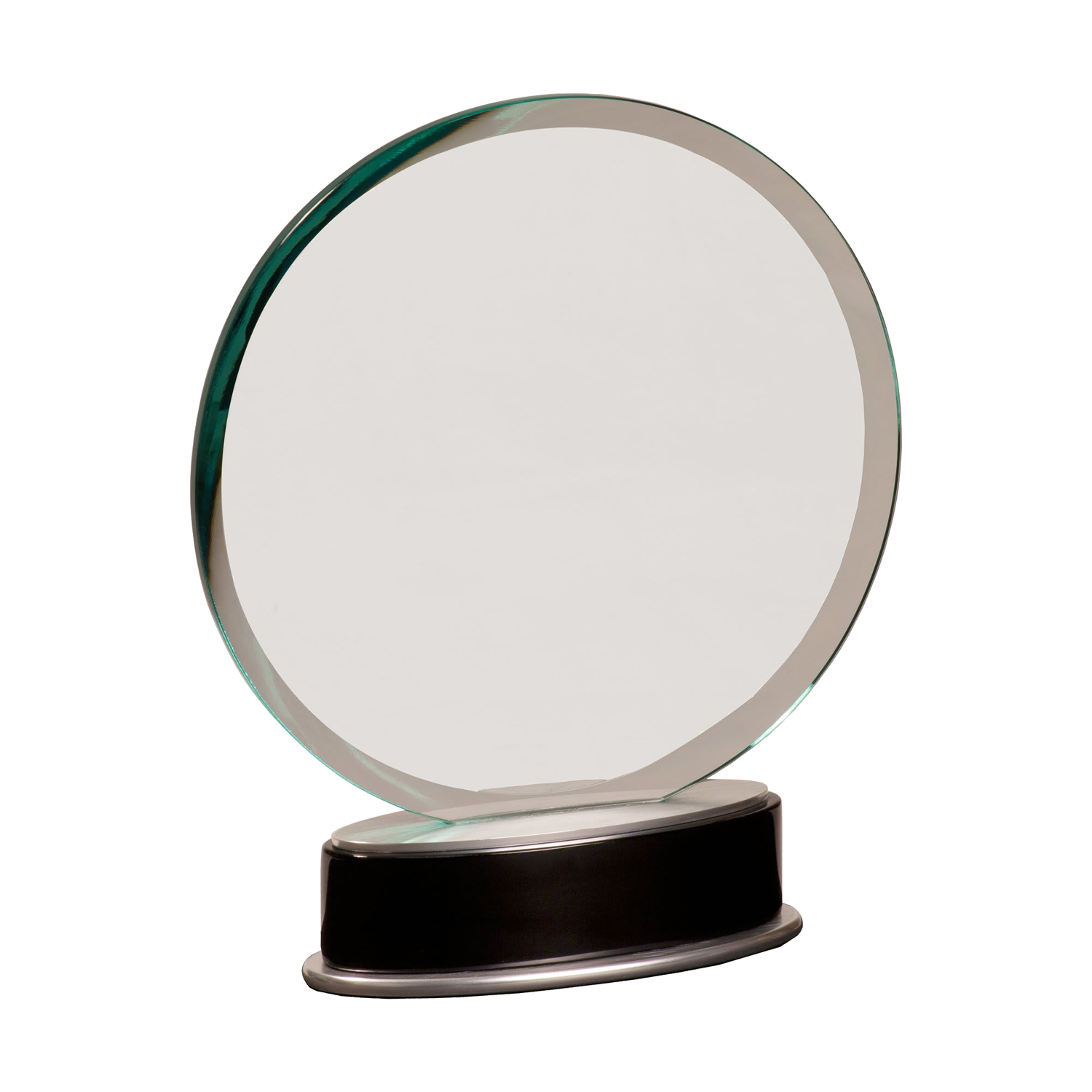 9" Jade Round Metro Glass Award w/ Silver and Black Piano Finish Base 3