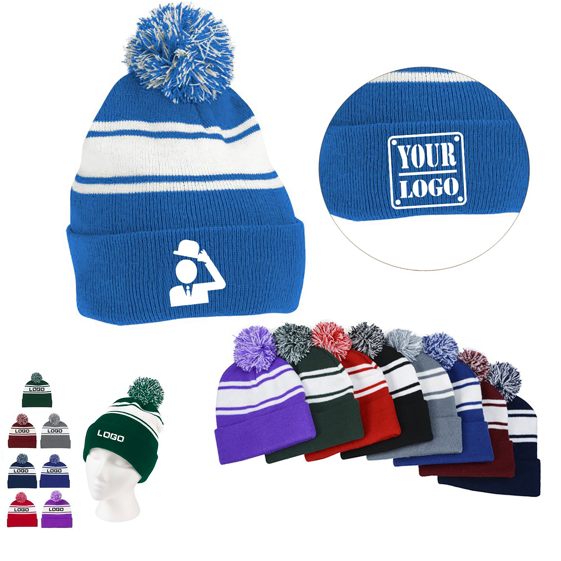 MOQ50Pcs Completely Custom Pom Beanie Hat Knit With Brim 1