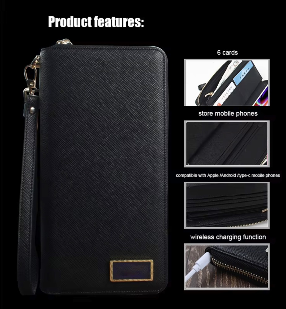Leather Mens Wallet with Wireless Charger Power Bank 3