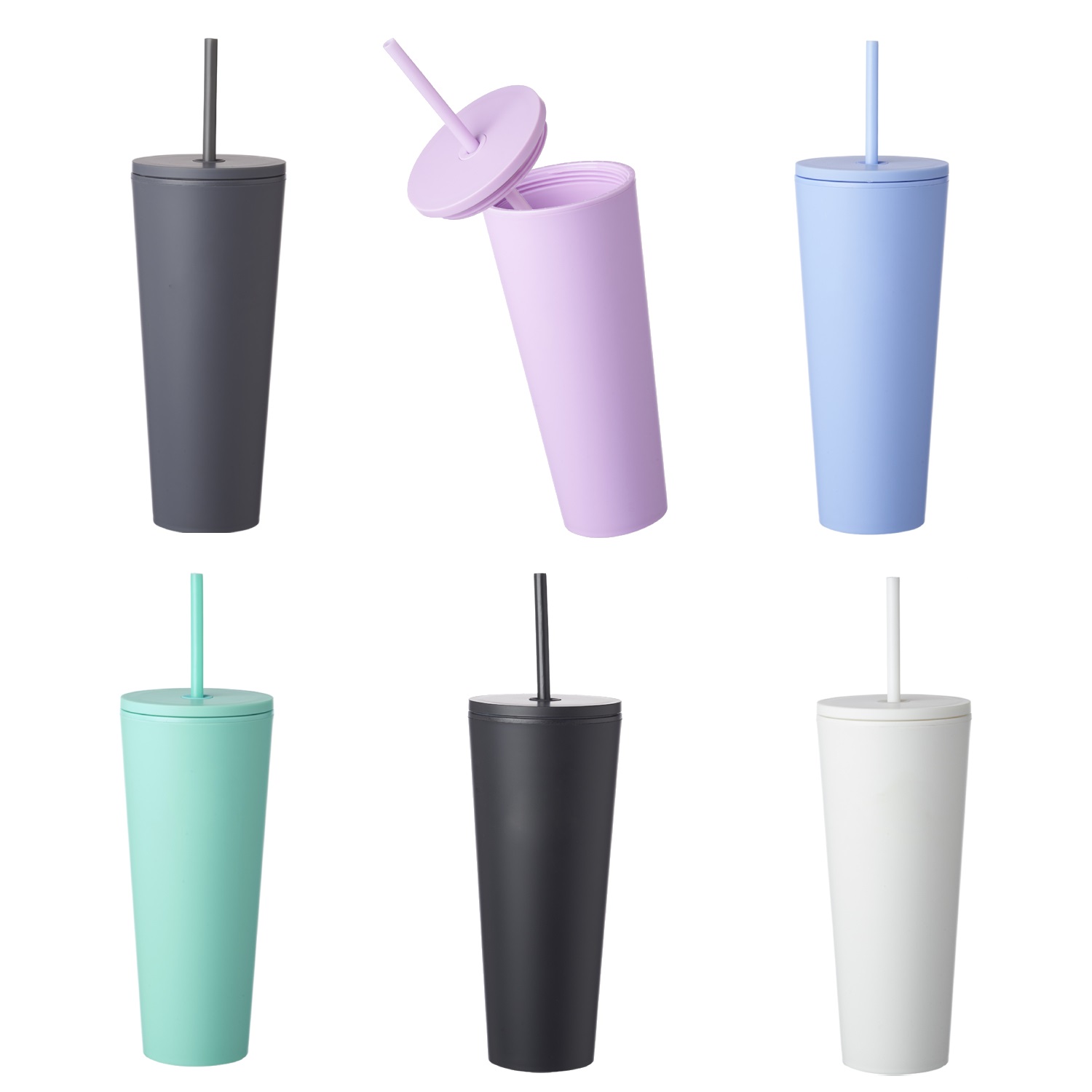 Double Wall Plastic Tumbler with Straw, 24 oz. 9