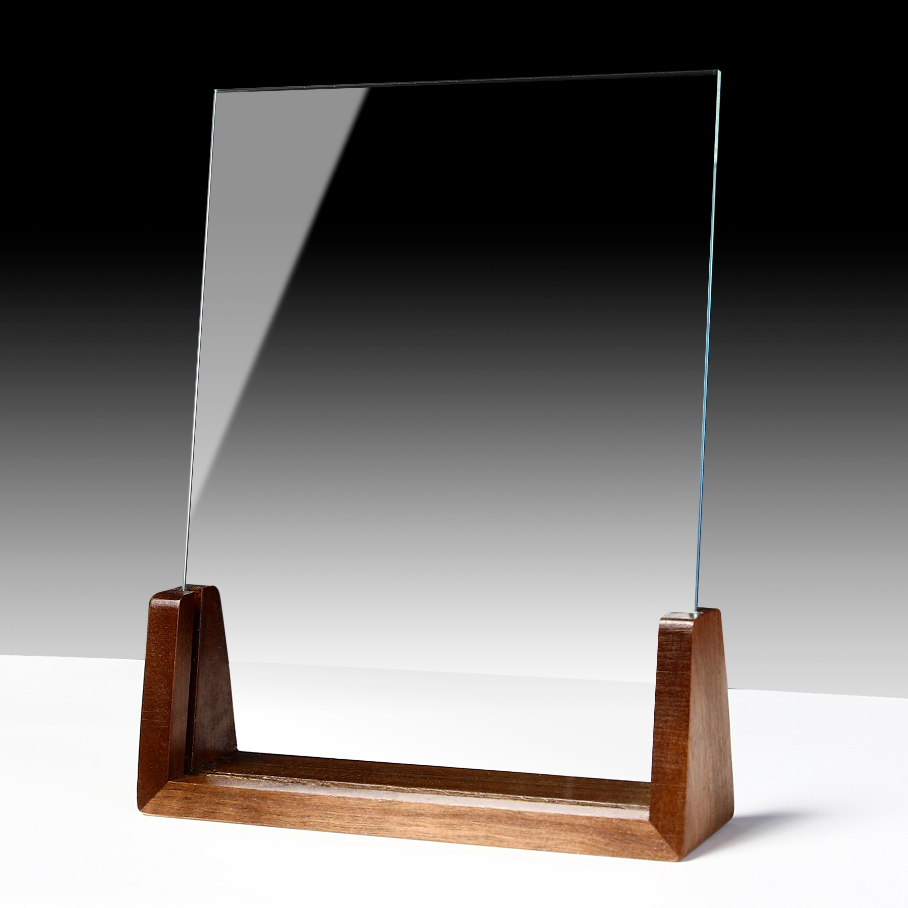 Personalized Clear Glass Crystal Award Plaque With Wooden Base 1