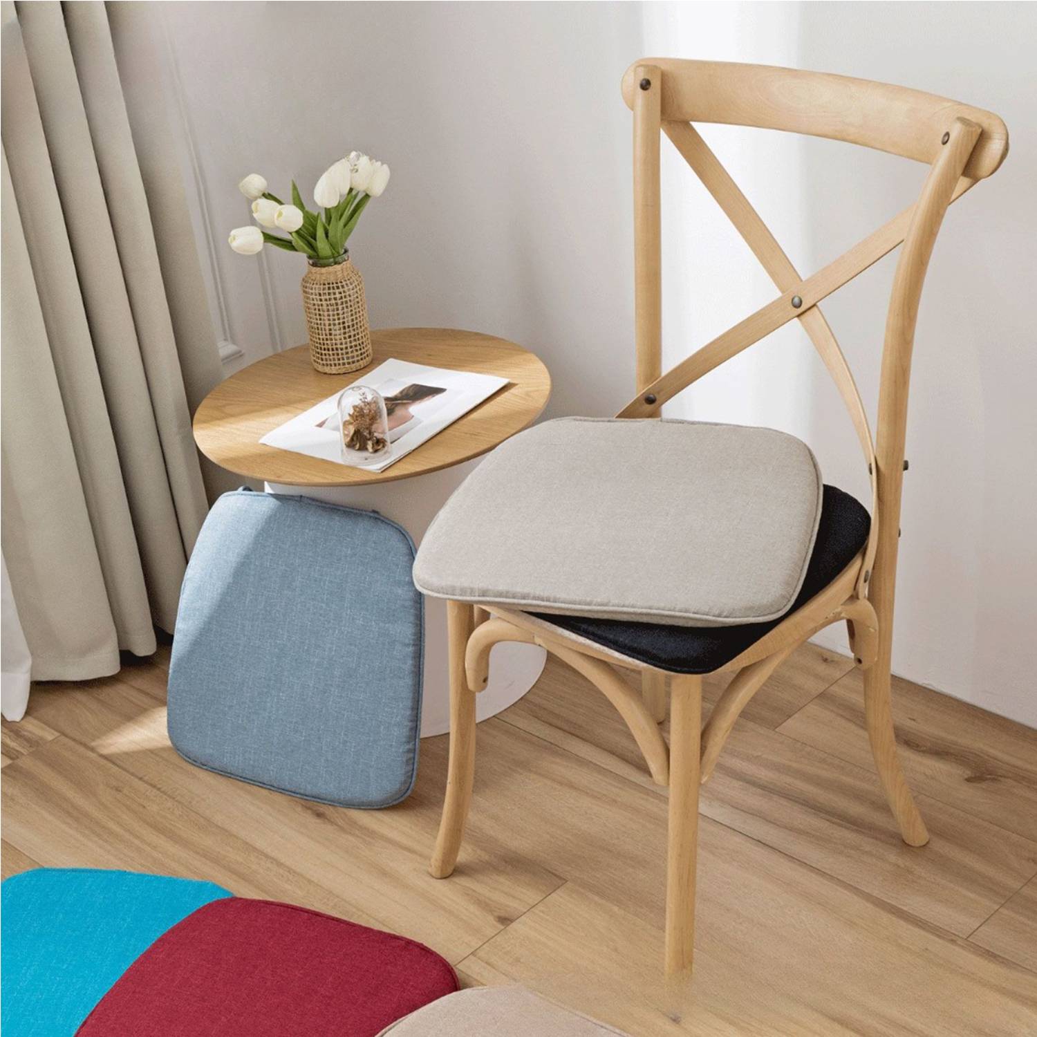 Polyester Universal Non-Slip Chair Seat Cushion w/ Tie 11