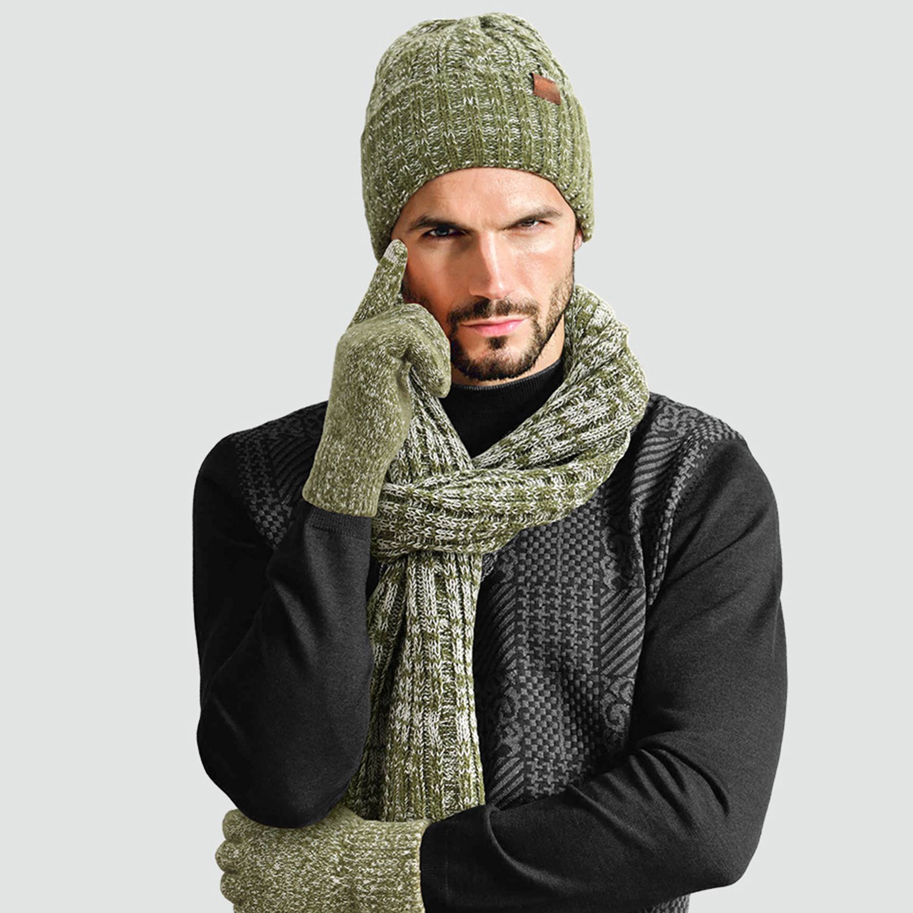 Beanie+Long Scarf+Touch Screen Gloves Set for Women Men 9