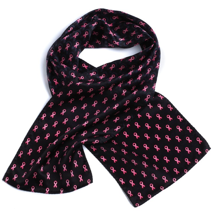 Pink Ribbon On Black Silk Wet Dye Scarf 2
