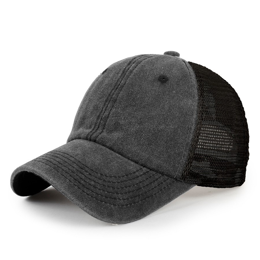 Stock 2-Tone Washed Cotton 6-Panel Trucker Cap 49