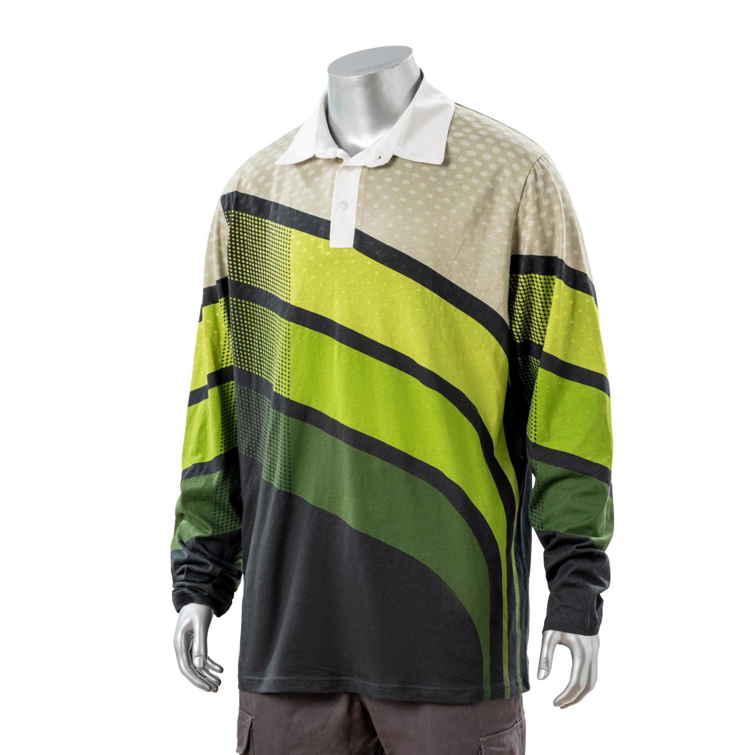100% Cotton Full Color Reactive Digital Print Men's Long Sleeve Polo - 5.3 oz 1