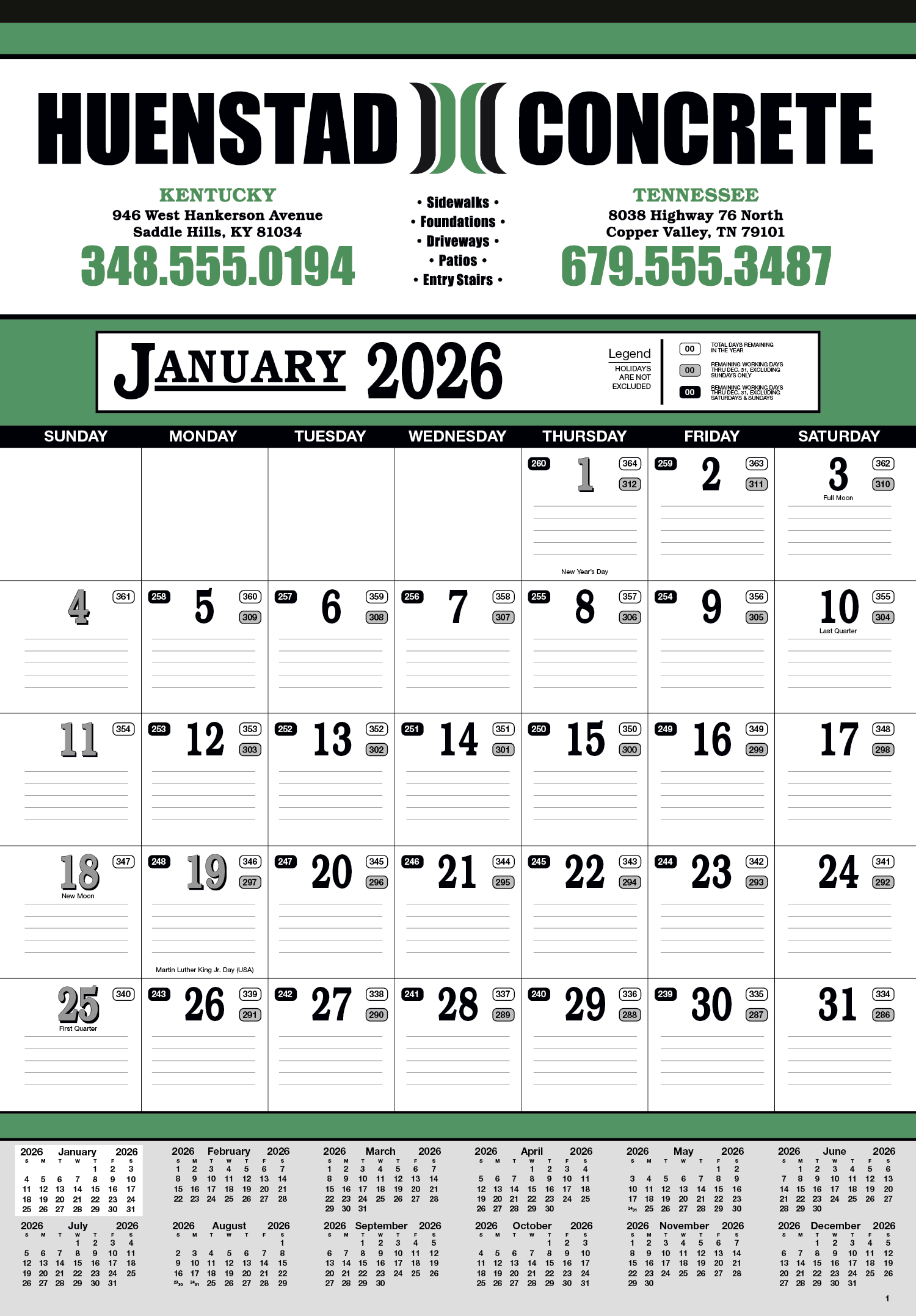 Skinner & Kennedy® Contractor's 13-Sheet Calendar 2