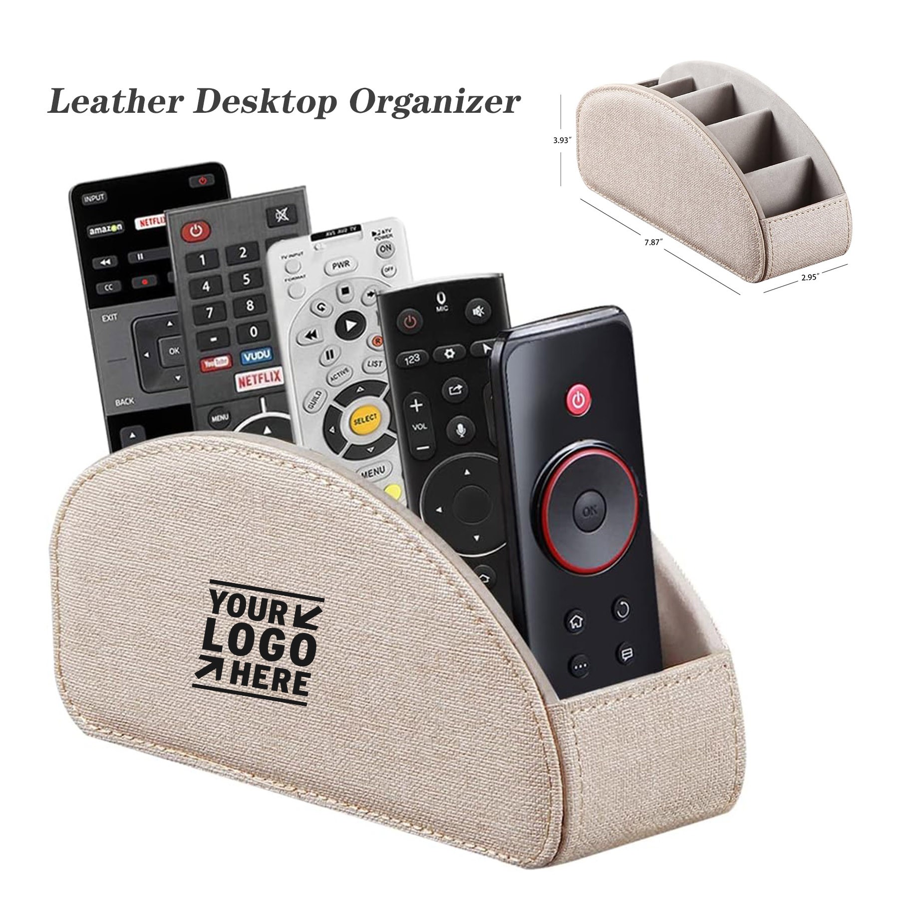 Arc Shape Remote Caddy Desktop Organizer PU Leather Remote Control Holder with 5 Suitable Spaces 2