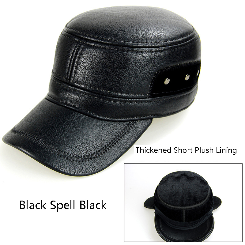 Men Winter Leather Plush Baseball Newsboy Cap Ear Flap Trapper Hunting Hat 6
