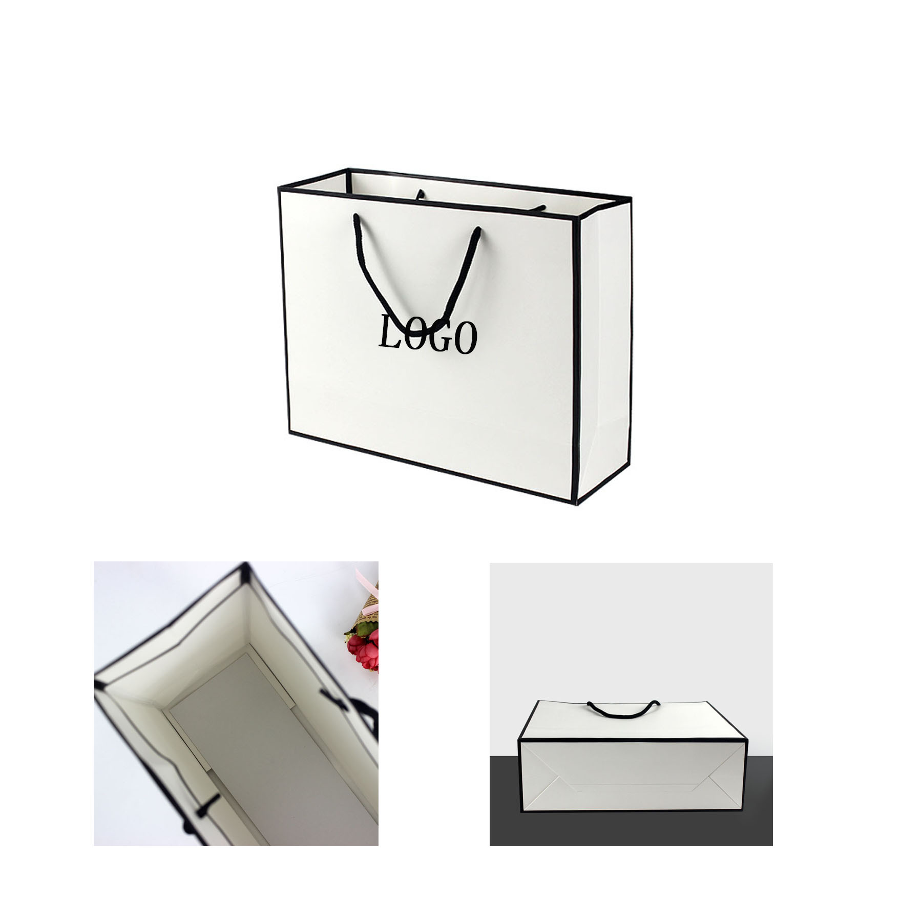 White Paper Gift Bags With Black Frame 1