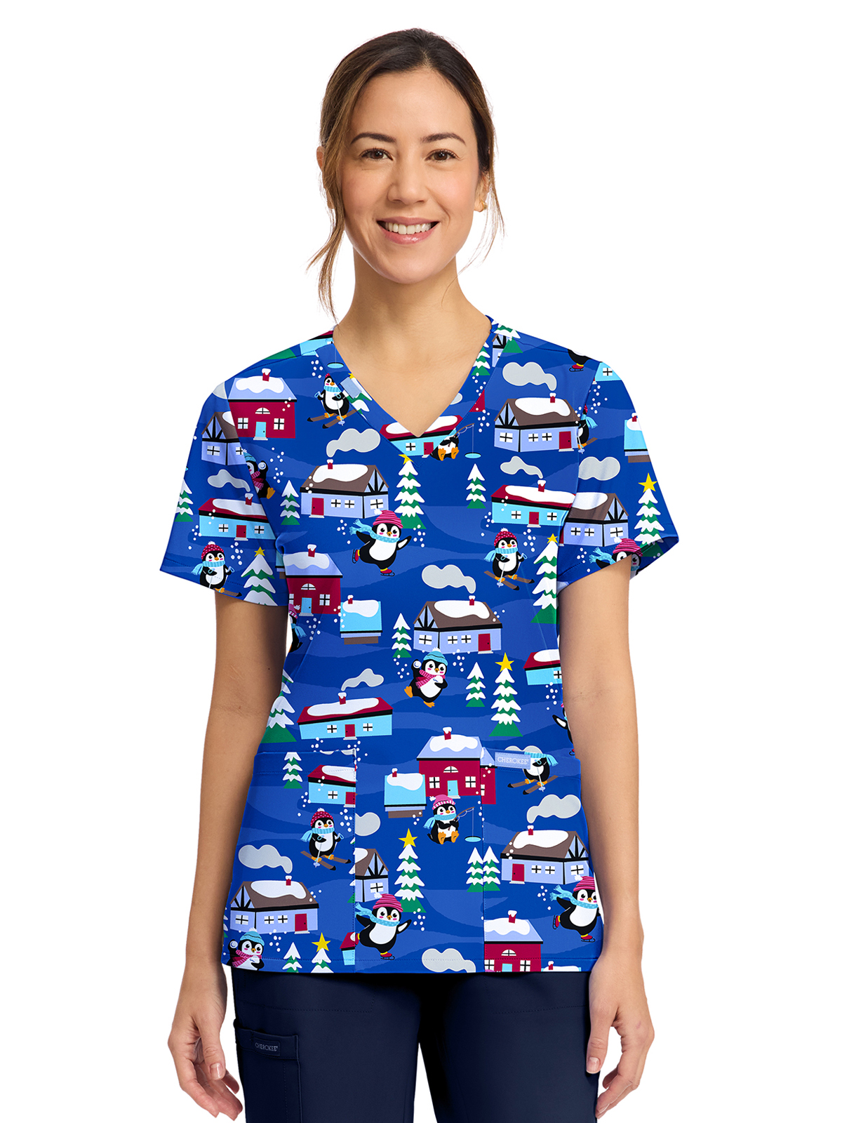 Cherokee - Genuine - Women's 2-Pocket Print V-Neck Scrub Top 3