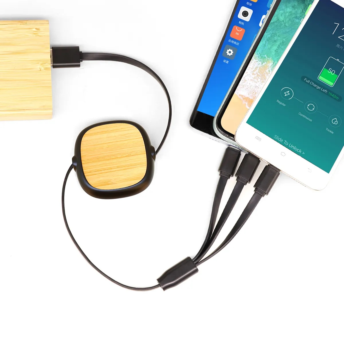 3 in1 Custom Bamboo Retractable Charging Cable 5