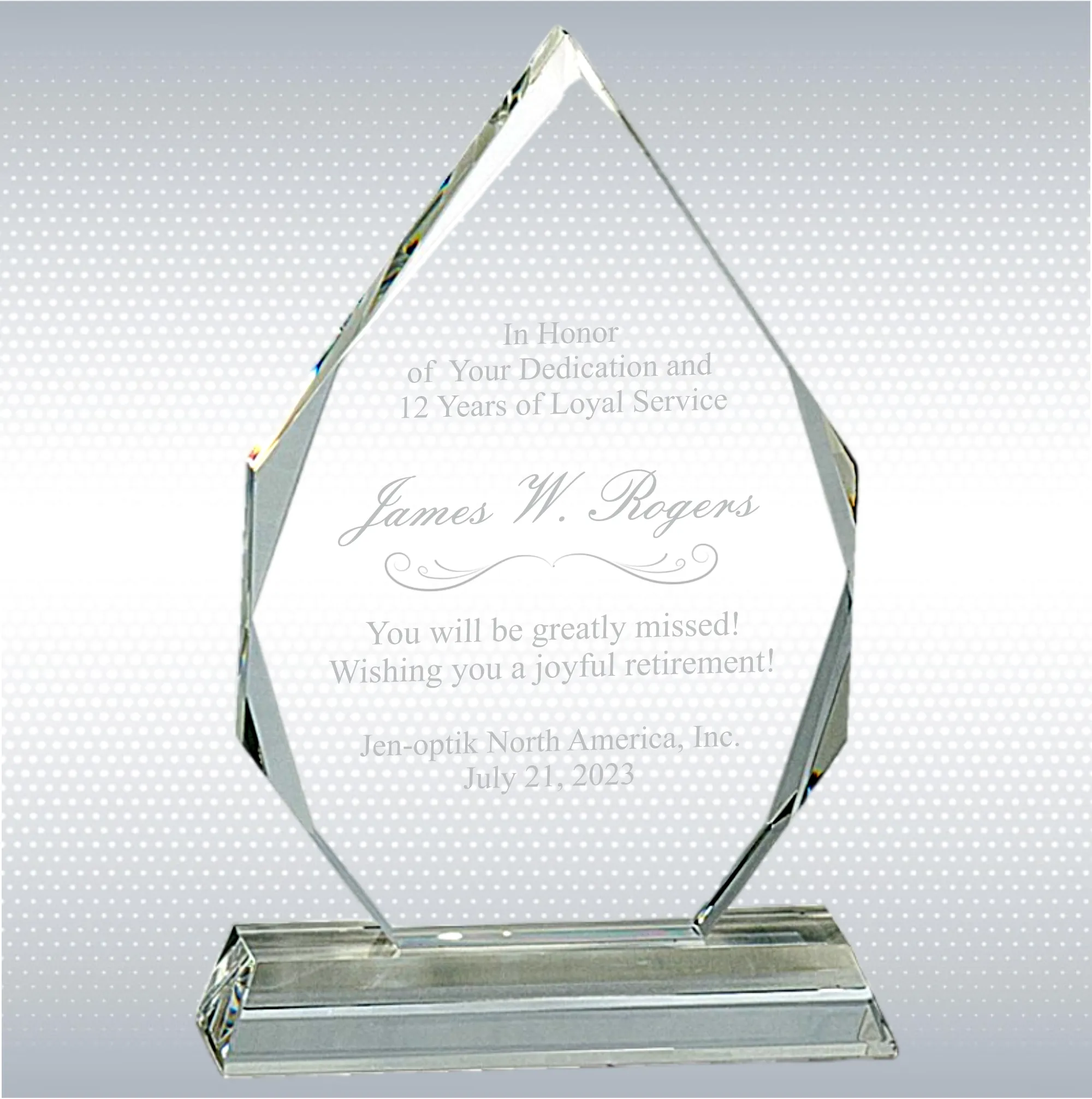 9" Prism Optical Crystal Retirement Gift Award 5