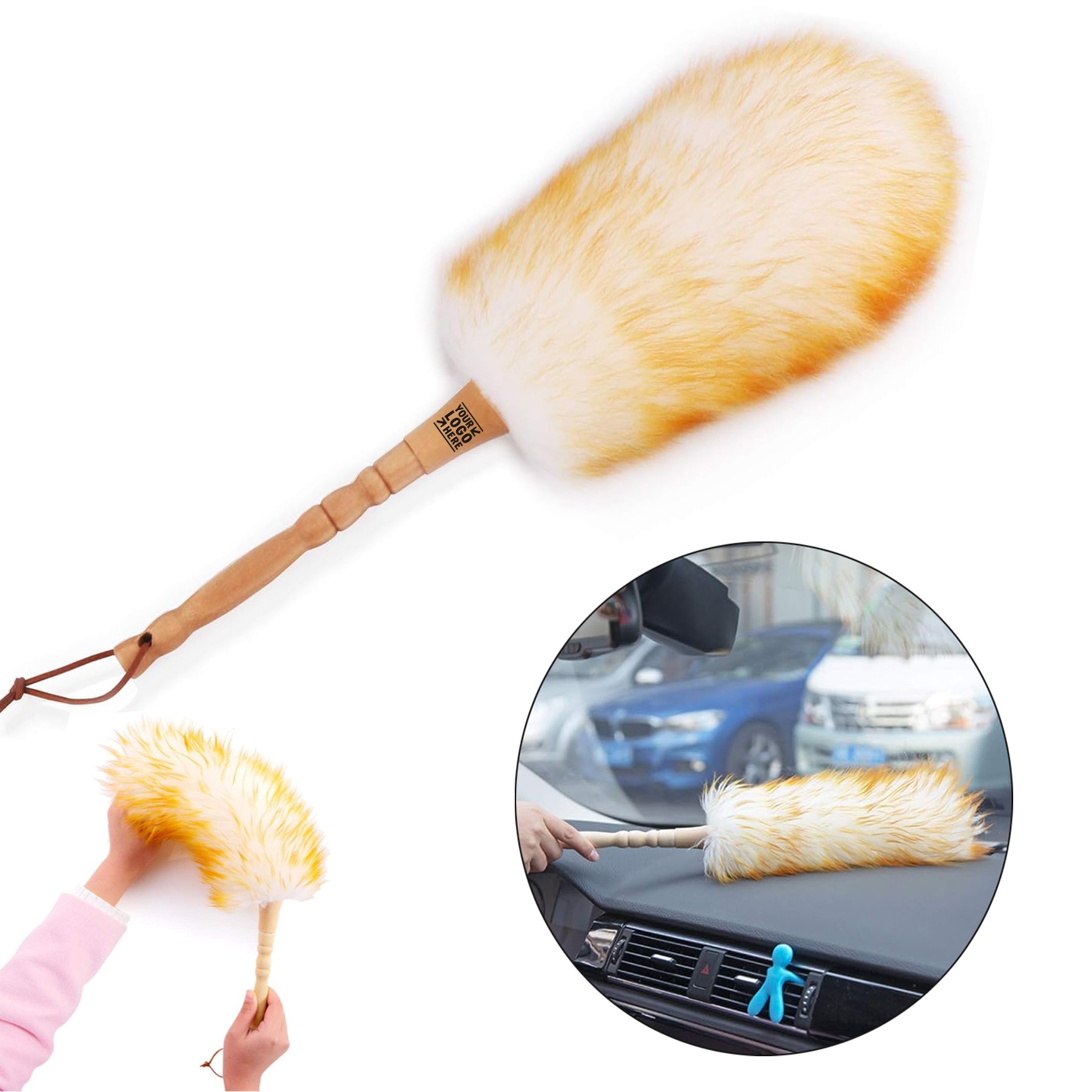 18.9 inch Long Solid Wooden Handle Window Bookshelve Natural Feather Lambswool Duster 2