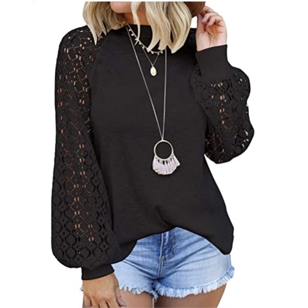 Women's Long Sleeve Tops Lace Casual Loose Blouses T Shirts 11