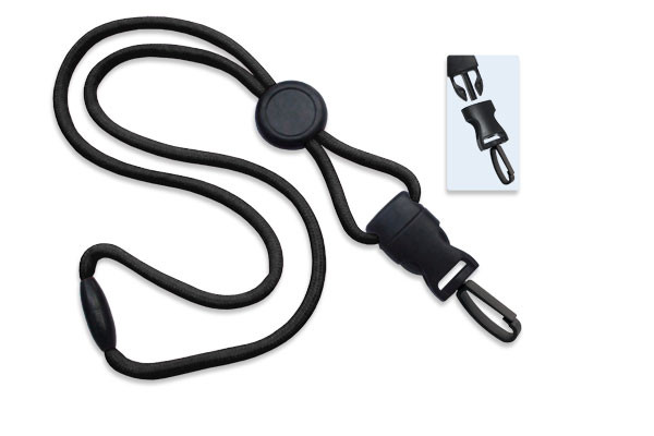 1/4" Blank Detachable Lanyard w/D-tach Plastic Swivel Hook (Black) 1