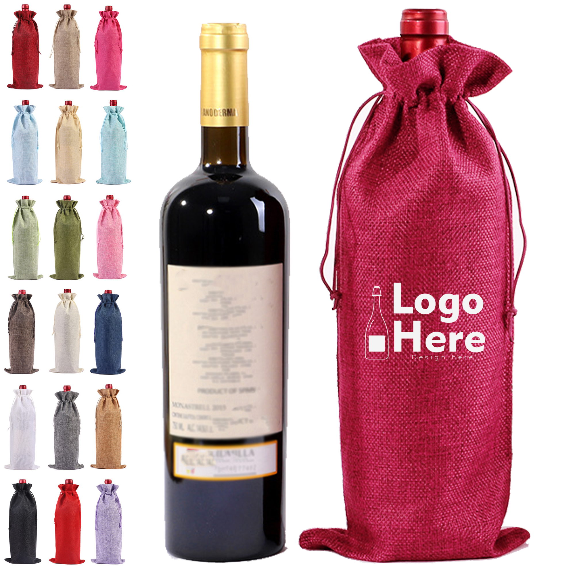 Colorful Burlap-Style Wine Tote 3