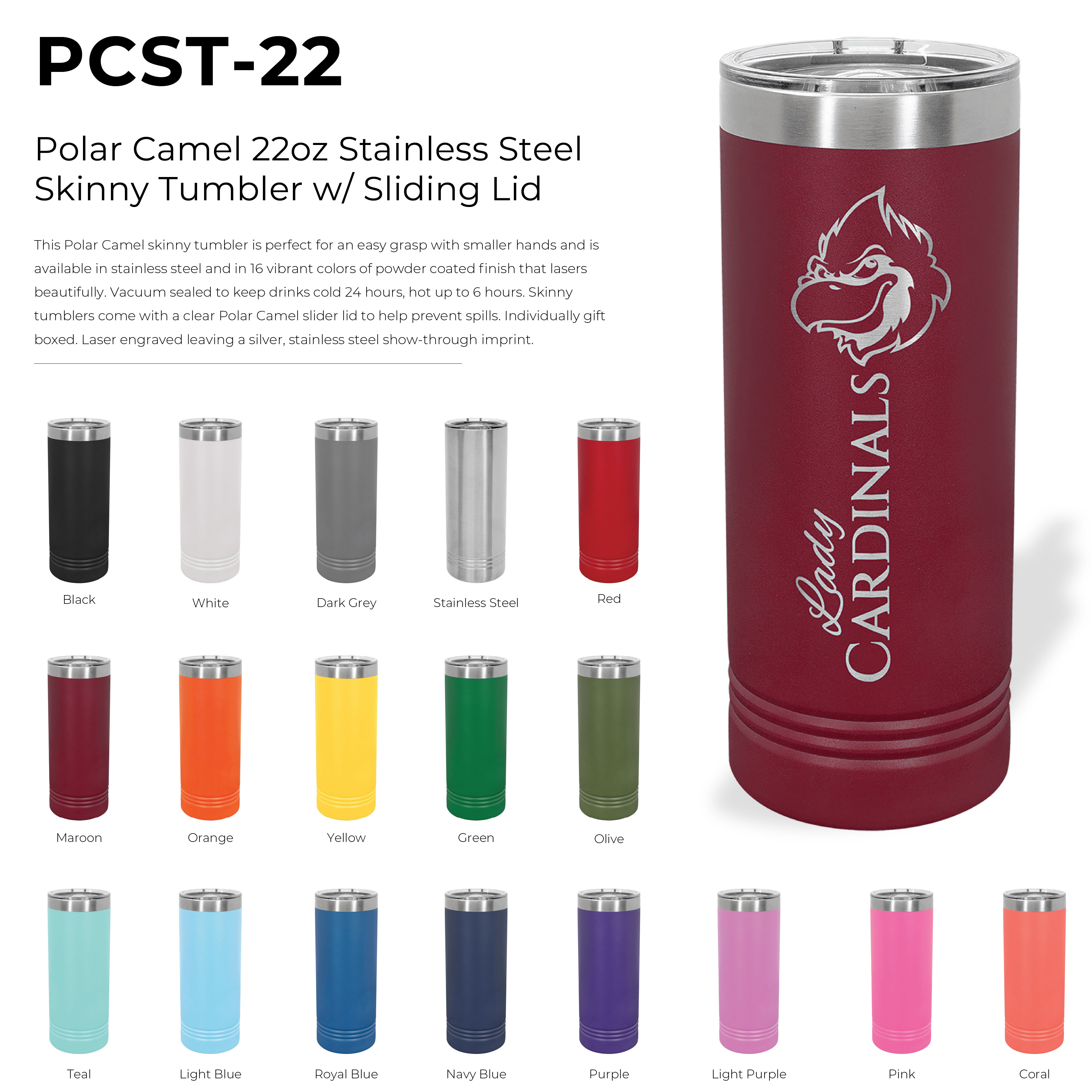 Polar Camel 22oz Stainless Steel Skinny Tumbler w/ Sliding Lid 5