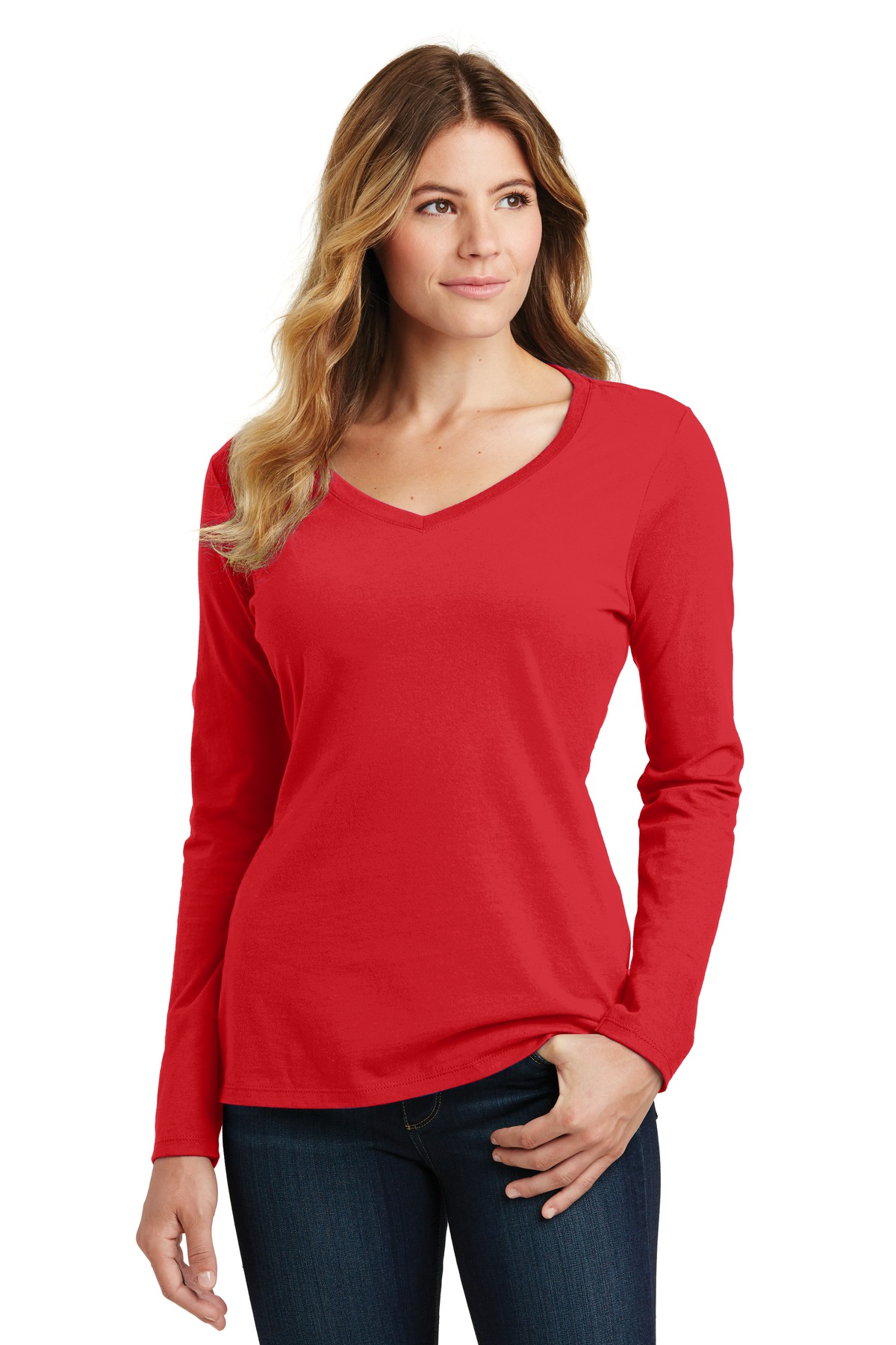 Port & Co Women's Long Sleeve Fan Favorite V-Neck Tee. LPC450VLS 95