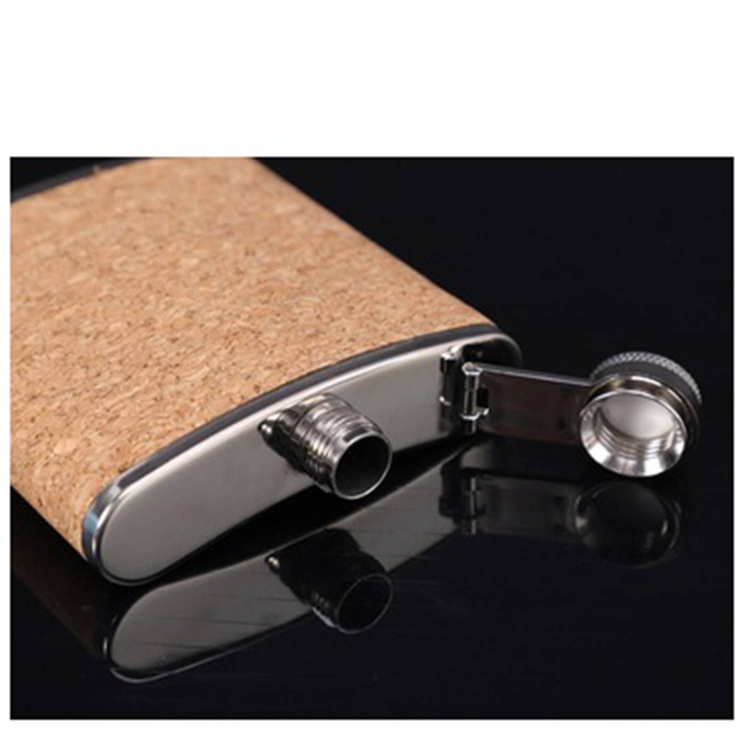 6Oz Stainless Steel hip flask with cork wood stick, custom water bottle with logo imprint 5
