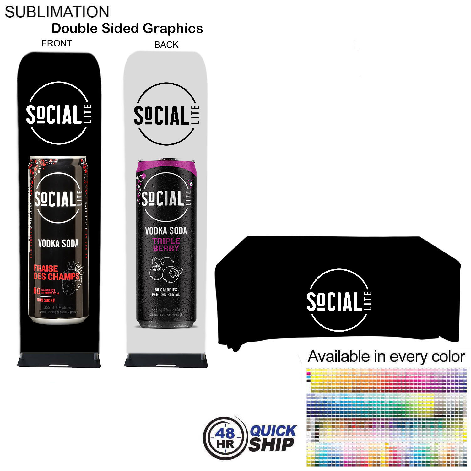 48Hr Quick Ship - Event package, 2'W Fabric banner and Premium 6' tablecloth open back 2