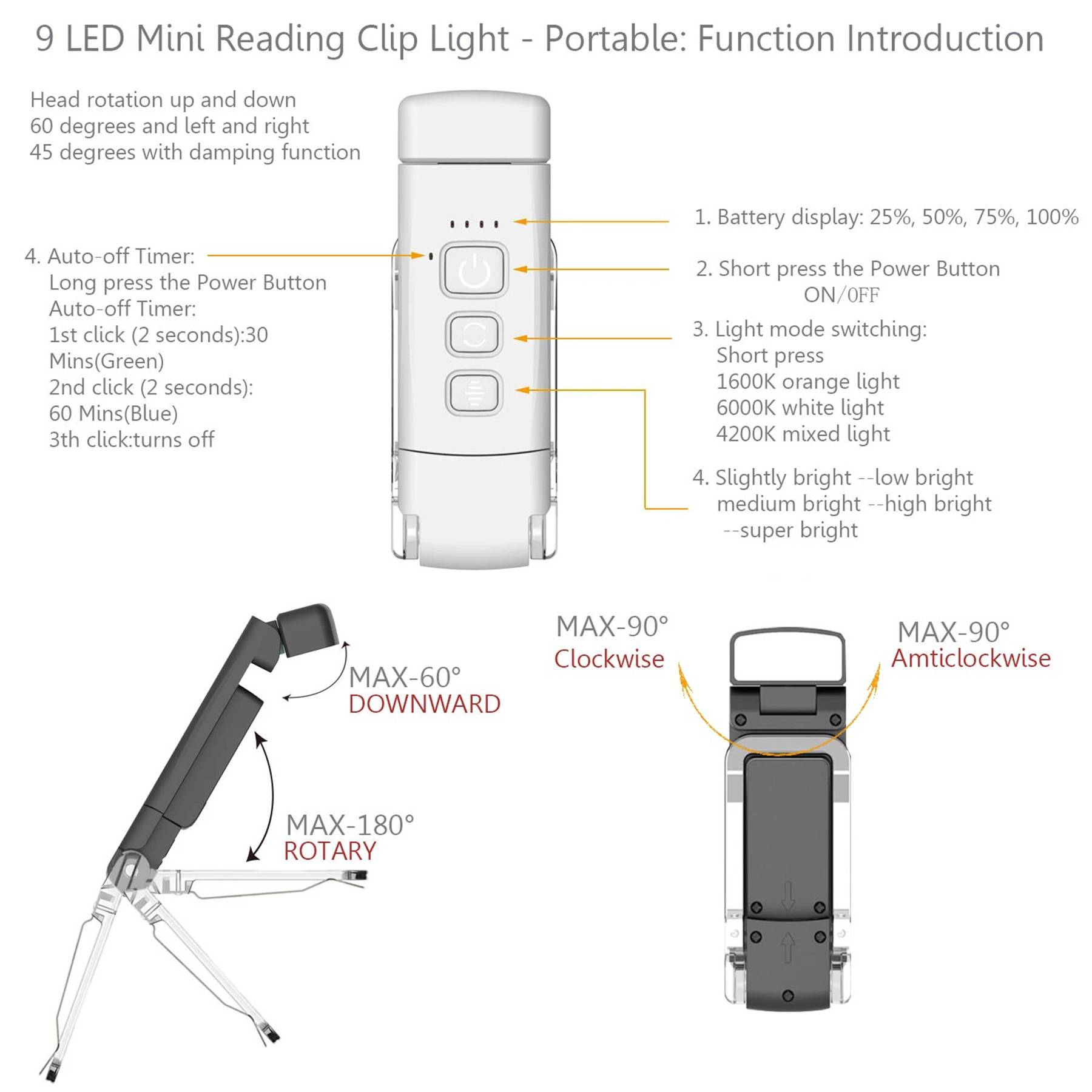 USB portable book holder night light for reading 7