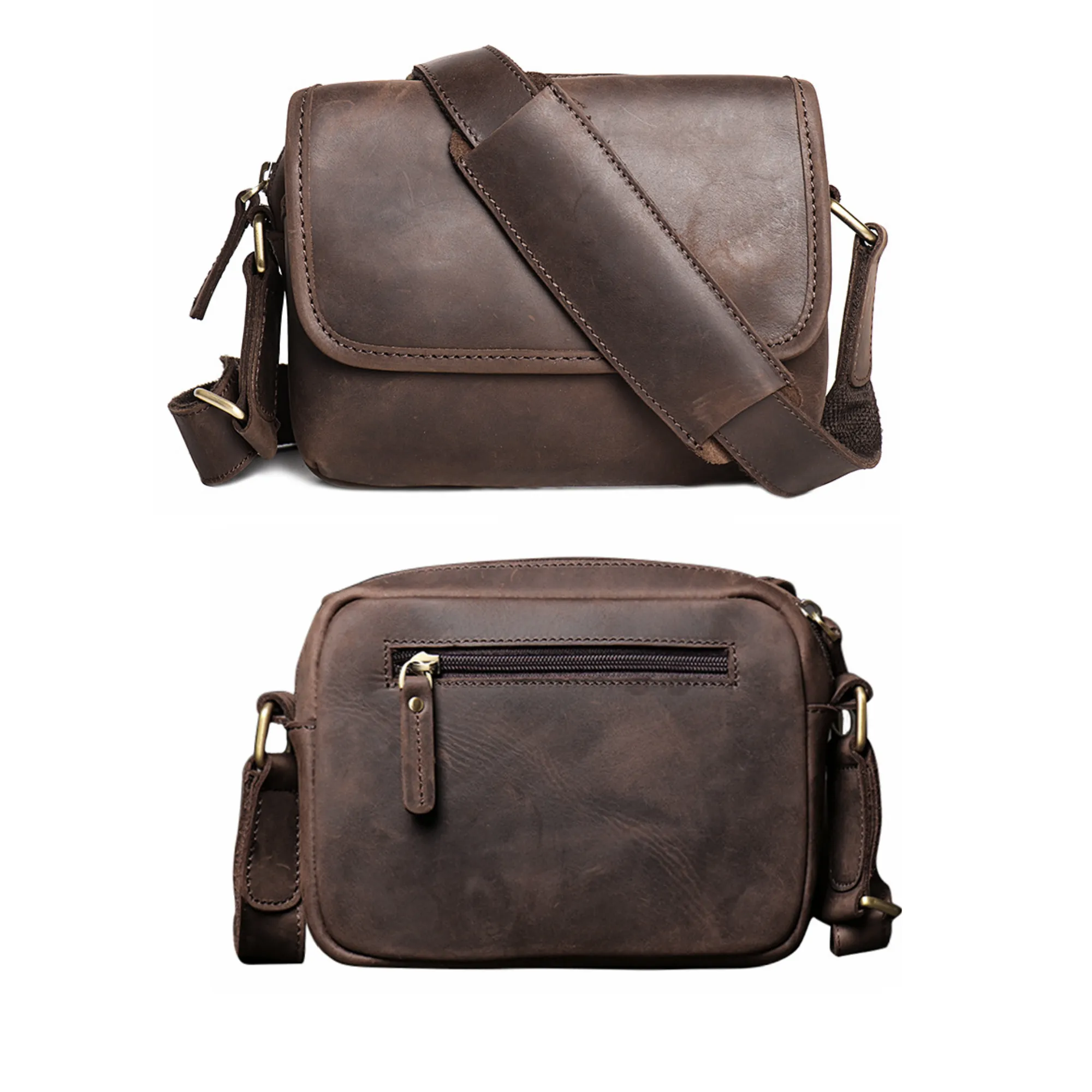 Vintage Crazy Horse Leather Shoulder Crossbody Bag 3