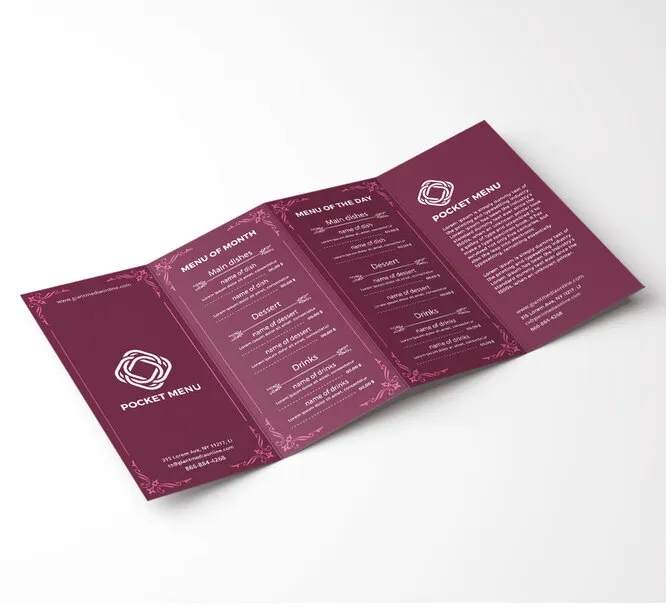 Custom Pocket Menus - 10" x 4" (Folds to 2.5" x 4") 2