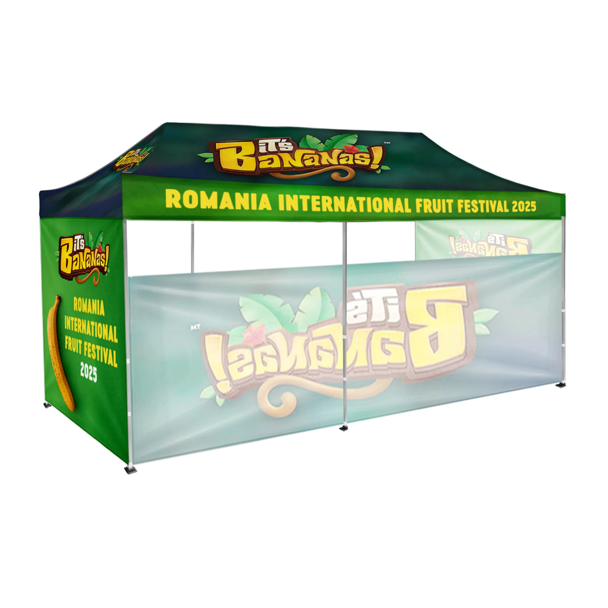 10'x20' Tent Canopy w frame, 1 long half + 2 side full wall 3