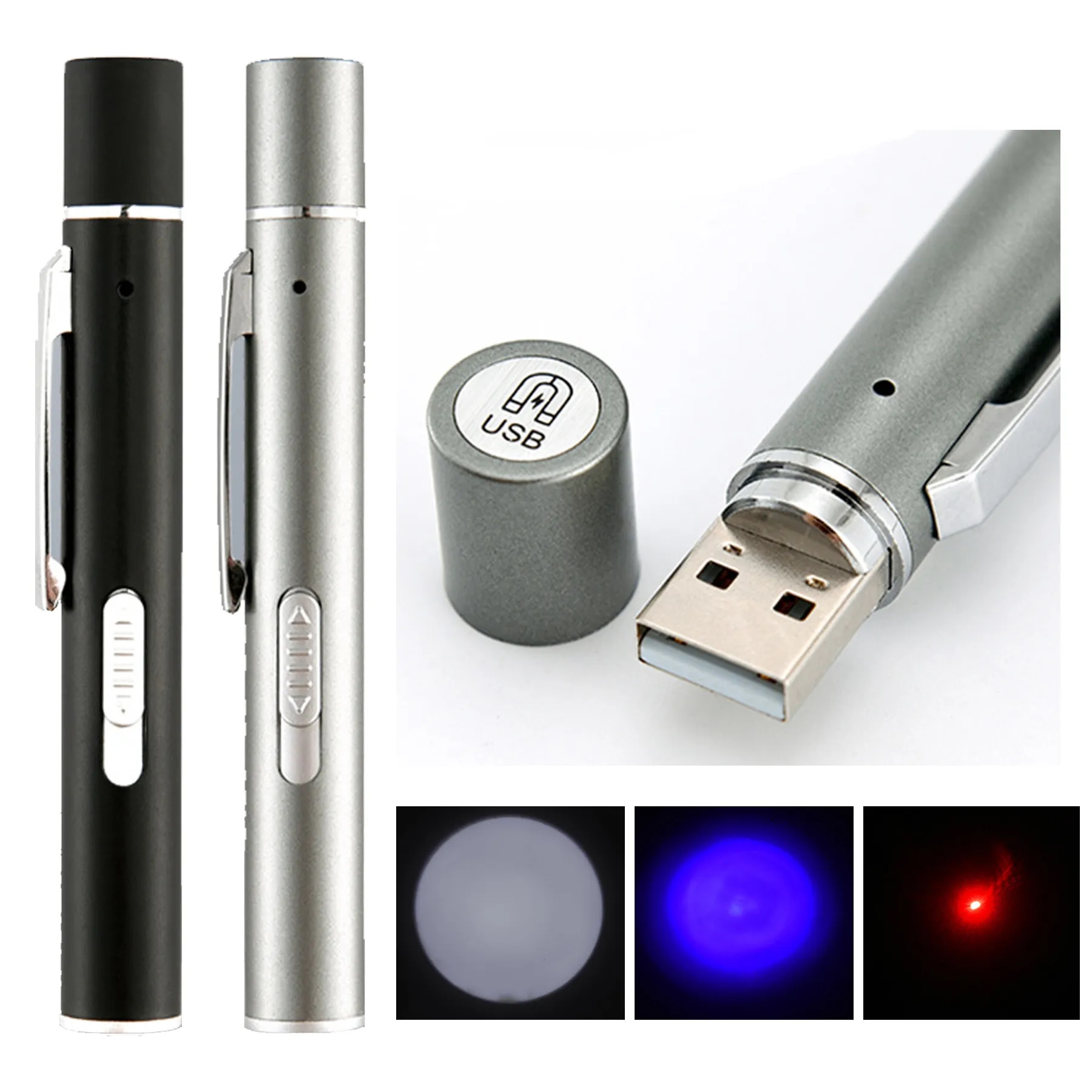 3in1 USB Rechargeable Mini LED Flashlight Pen 1