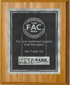 7" x 9" Oak Finish Plaque with a Smoke/Silver Victory Sunray Plate 2