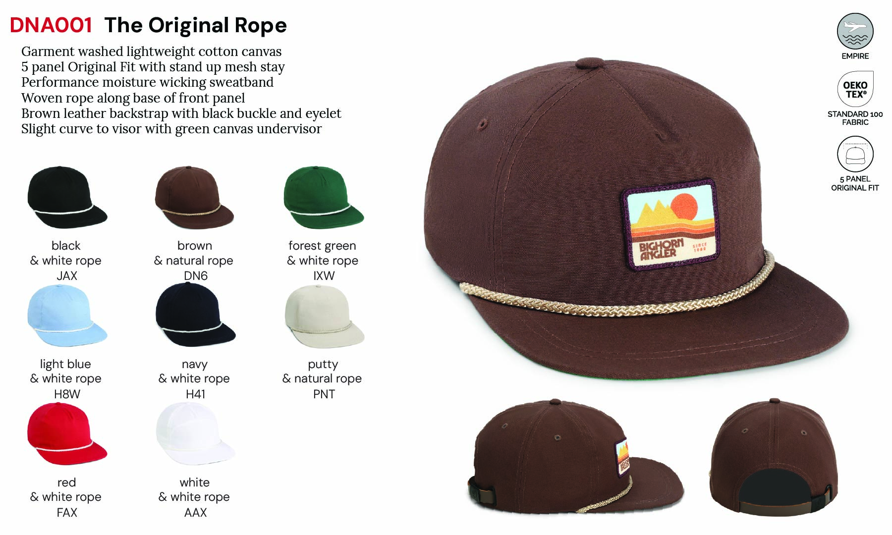 Imperial DNA001 5-Panel Original Rope Cap w/ Leatherette Patches or Embroidery 1